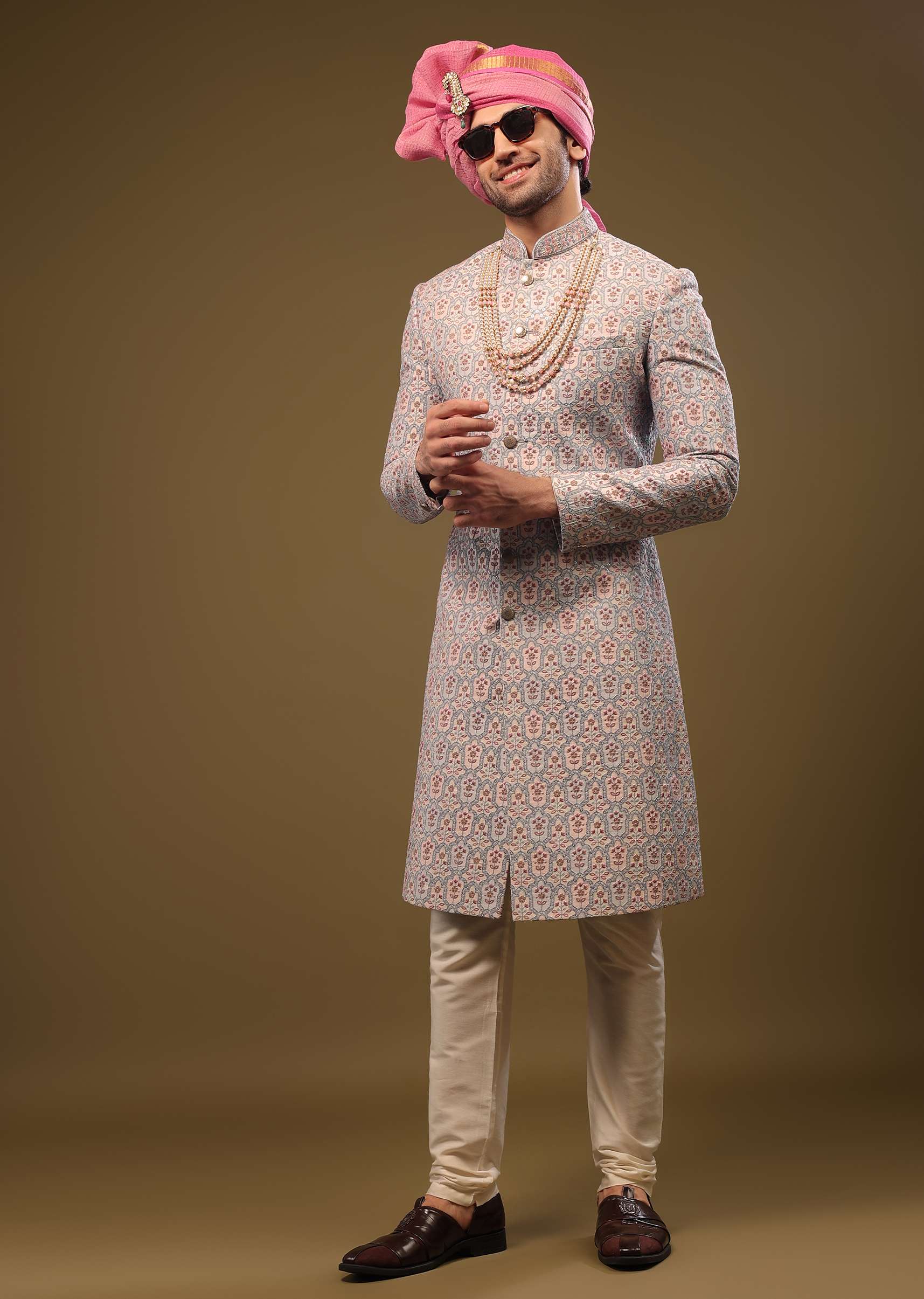 Angel Fall Blue Silk Sherwani Set In Sequins And Threadwork - Image 3