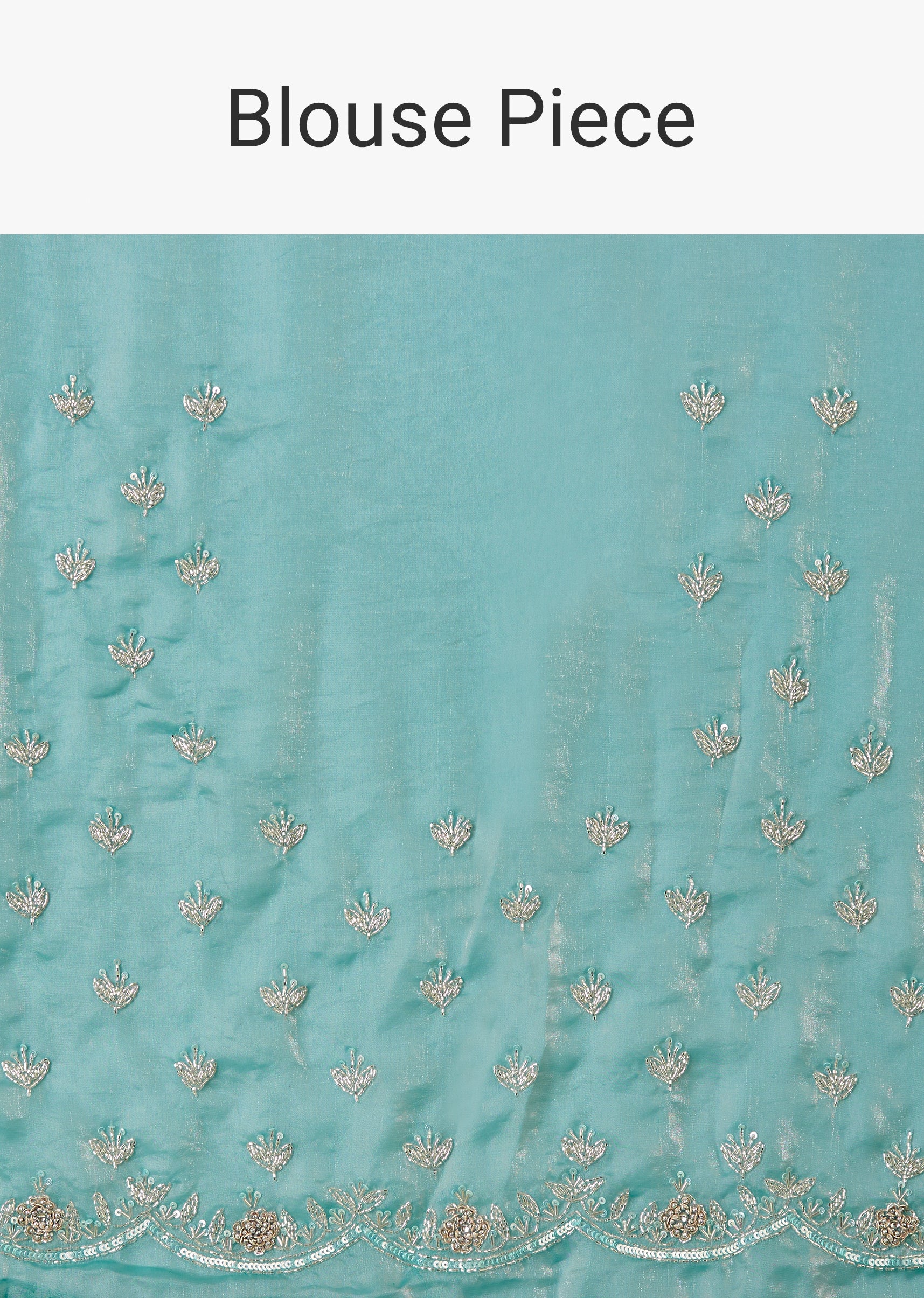 Aqua Blue Chinon Saree With Floral Embroidery - Image 8