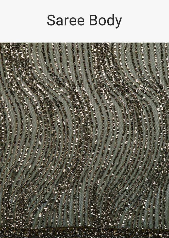Army Green Saree In Sequins And Organza With Detailed Embroidery - Image 7