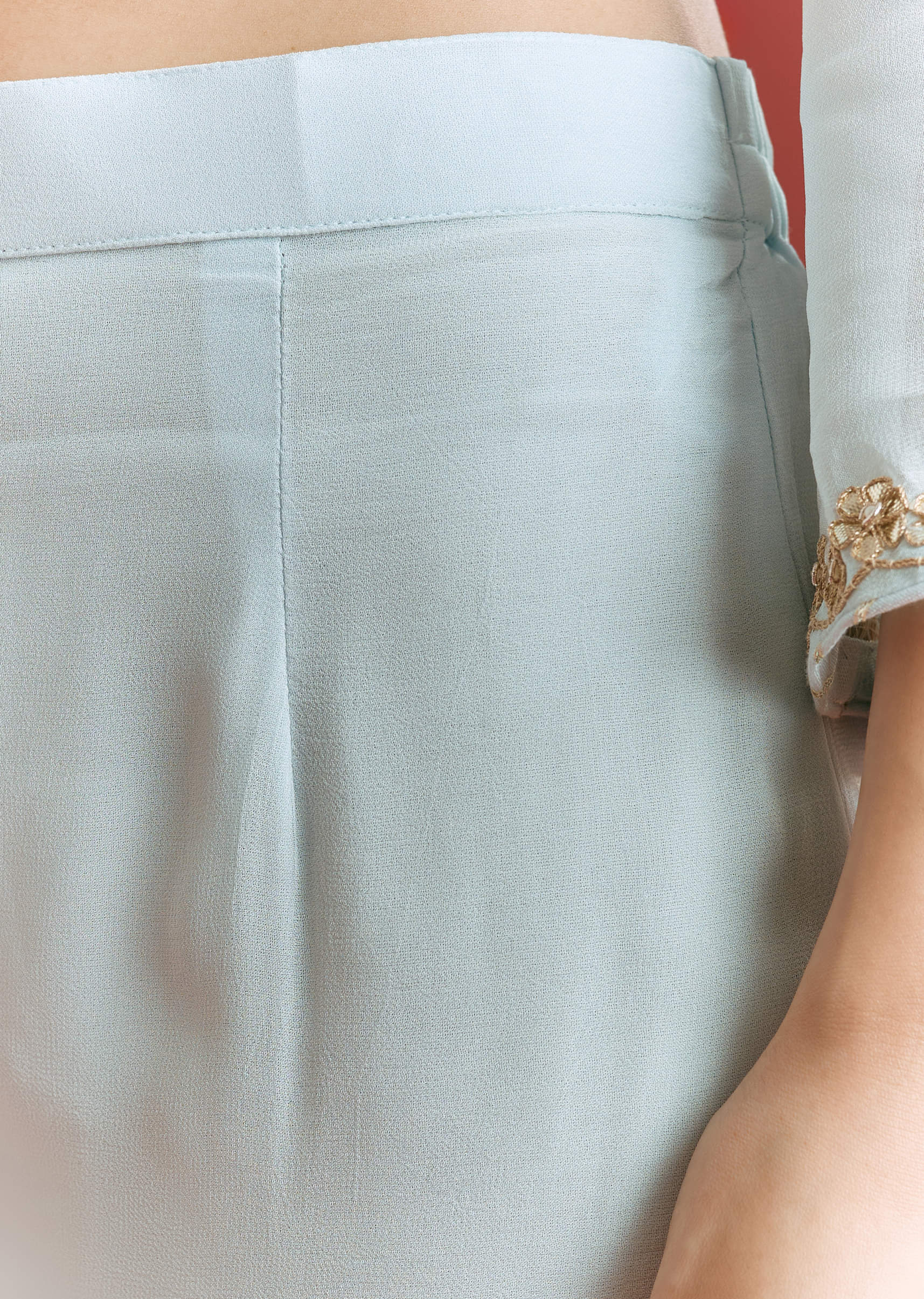 Baby Blue Georgette Kurta Sharara Suit With Gotta Lace And Moti Work - Image 6