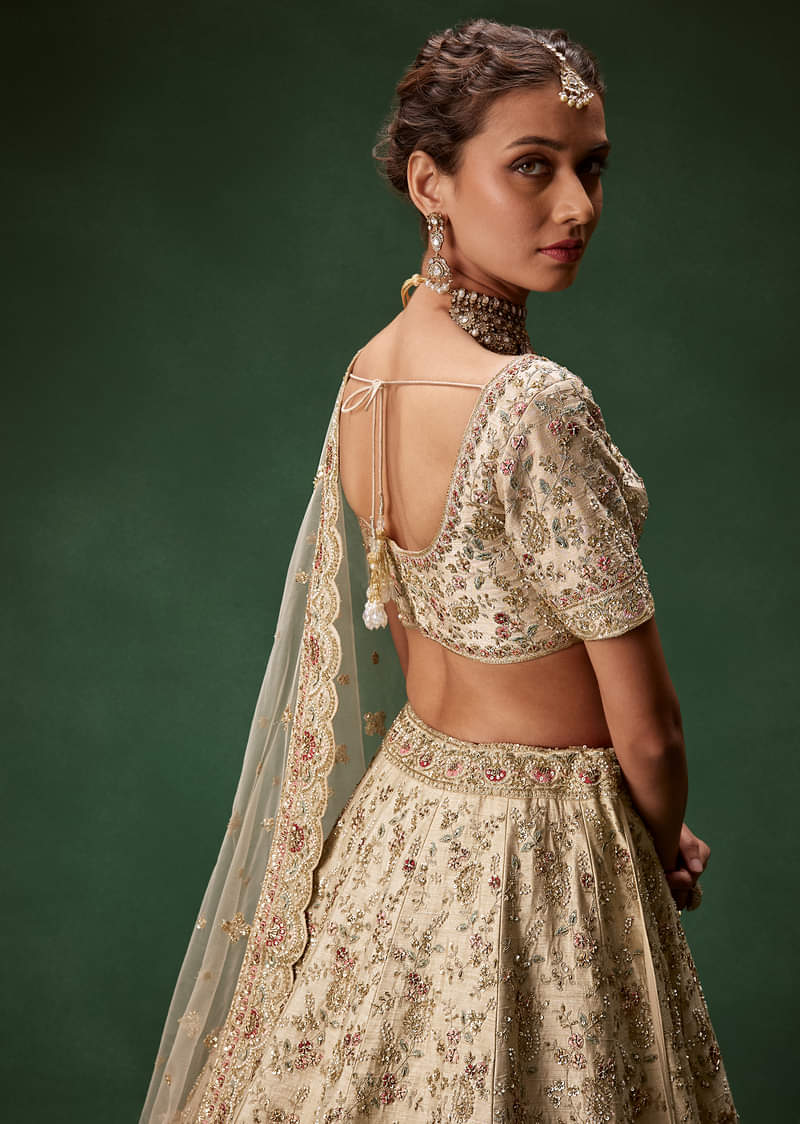 Beige Bridal Lehenga With Sequin And Zari Work - Image 6
