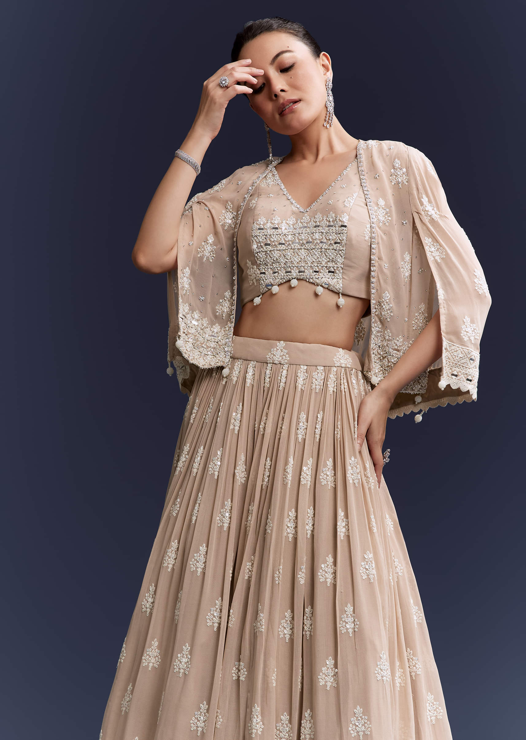 Beige Georgette Bridesmaid Lehenga With Thread And Sequins Work - Image 5