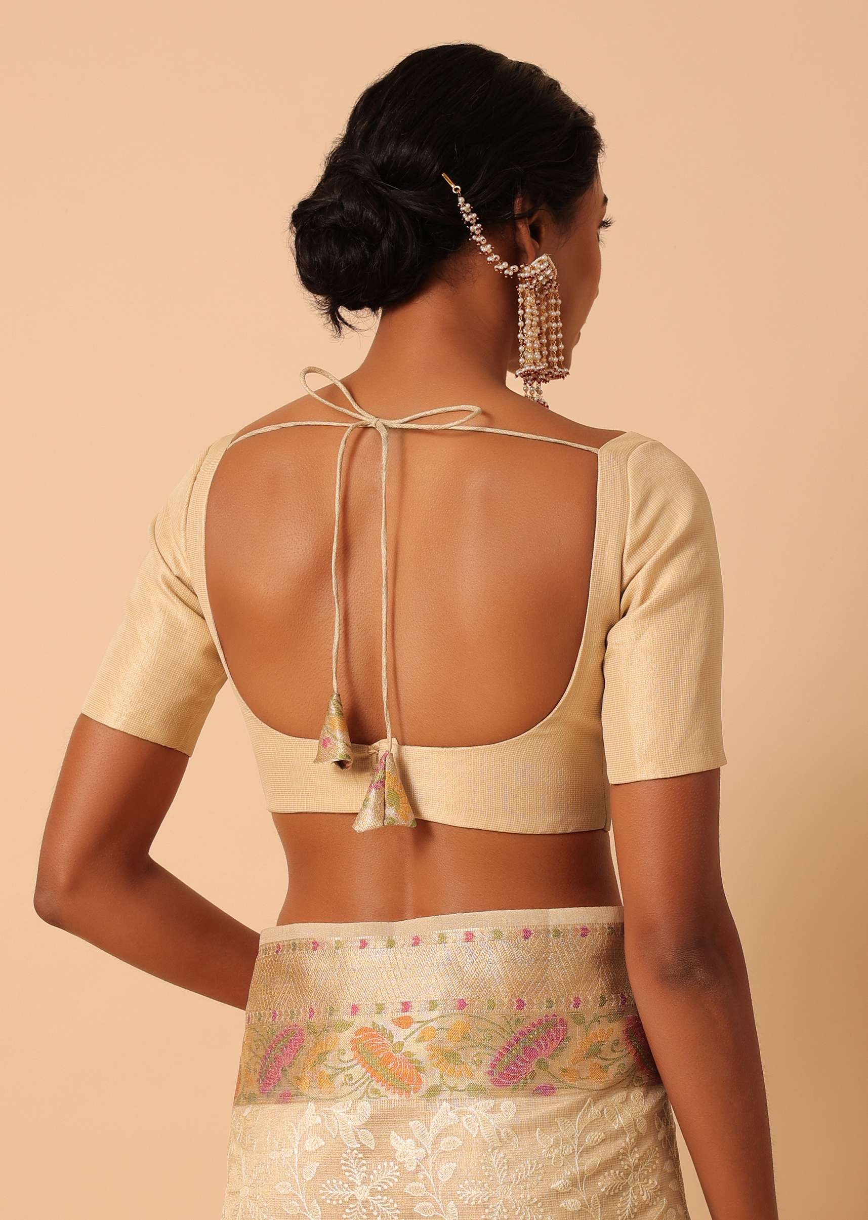 Beige Saree In Kora Silk With Floral Motif Multicolor Thread Work And Unstitched Blouse Piece - Image 8