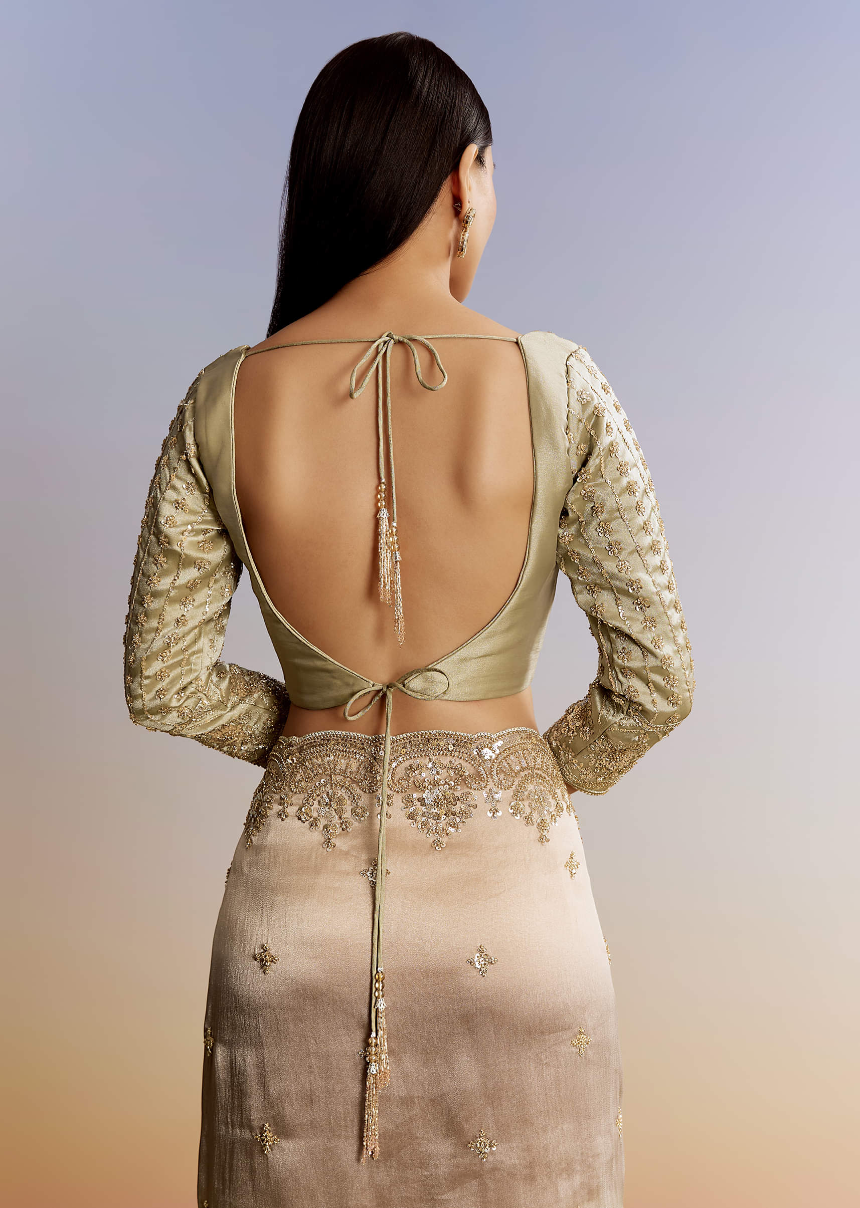 Beige Shaded Tissue Saree With Sequins Beads And Cutdana - Image 8