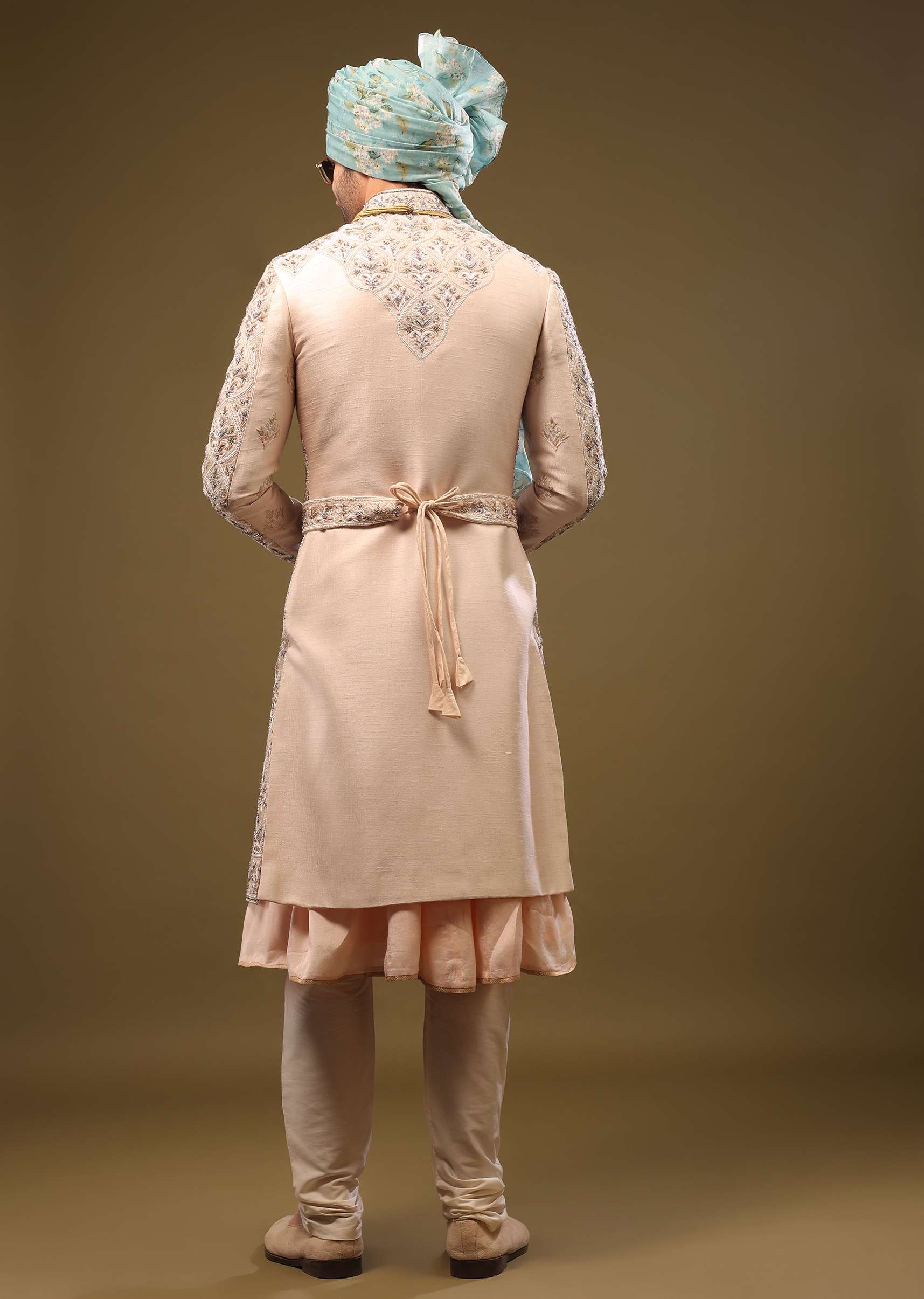Champagne Brown Embroidered Silk Sherwani Set - Image 5