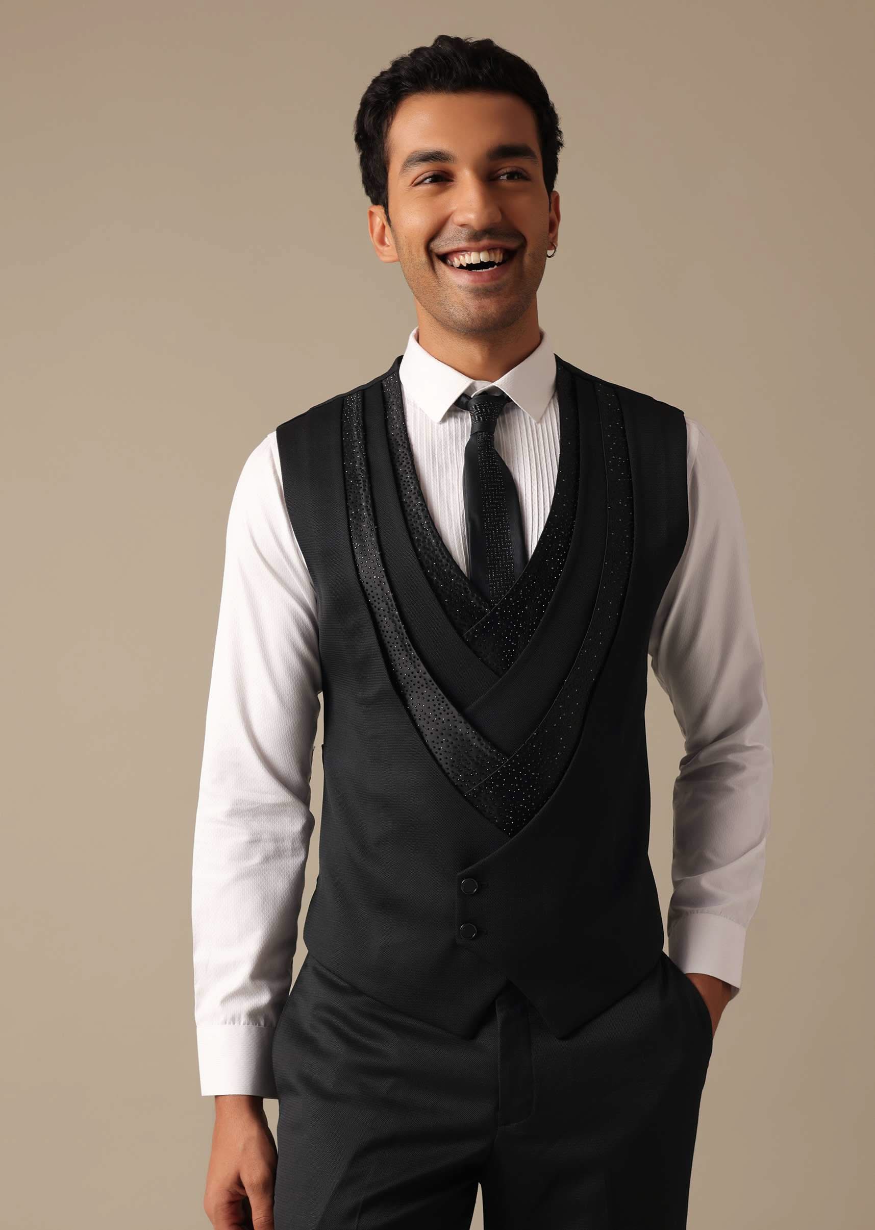 Black Blazer And Pant Set Tuxedo In Terry Rayon - Image 12