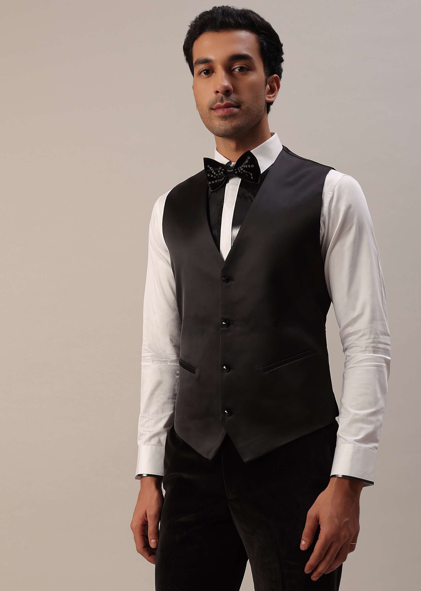 Black Crystal Handwork Tuxedo Set In Velvet - Image 6