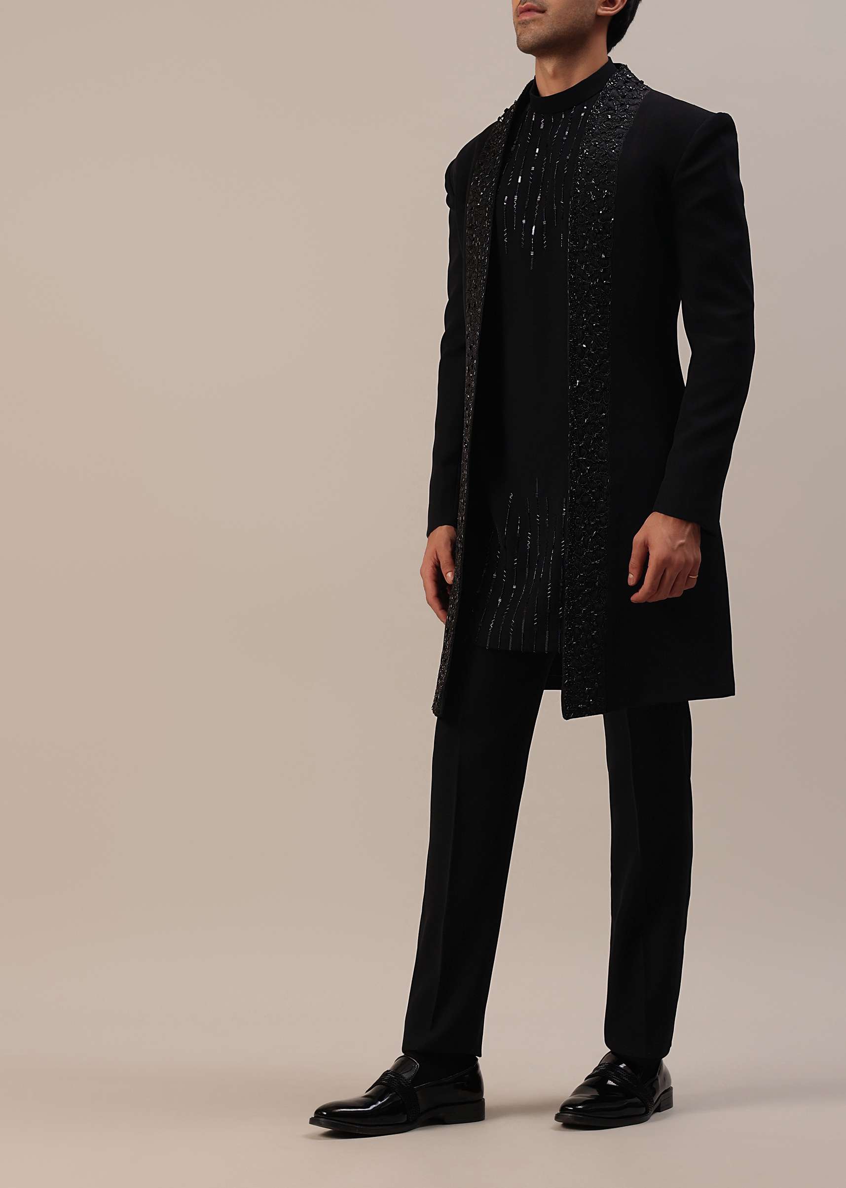 Black Cut Dana And Sequins Embroidered Indowestern In Suiting Fabric - Image 8