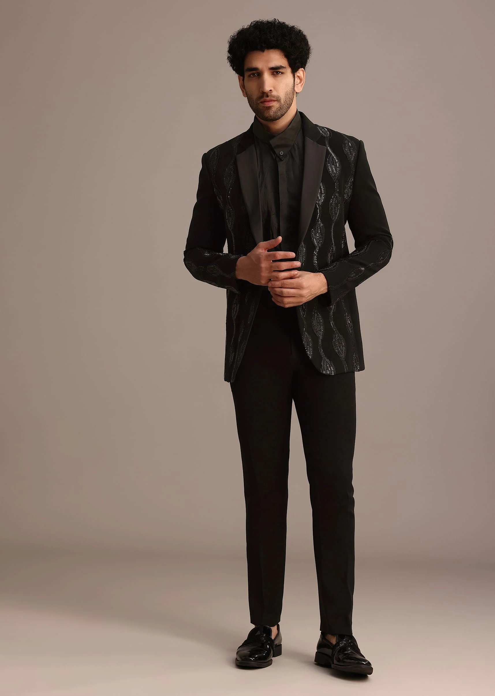 Black Embellished Blazer and Pant Set - Image 3