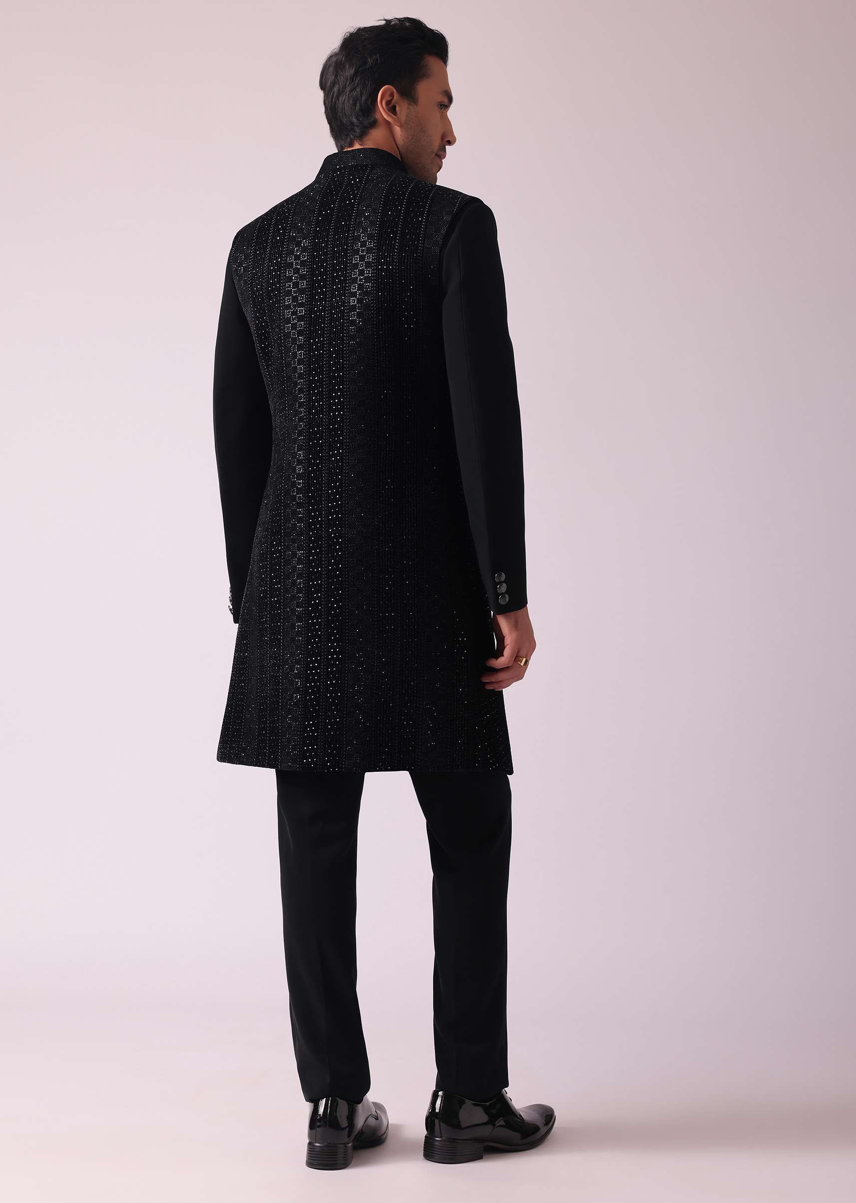 Black Embellished Indowestern In Suiting Fabric - Image 5