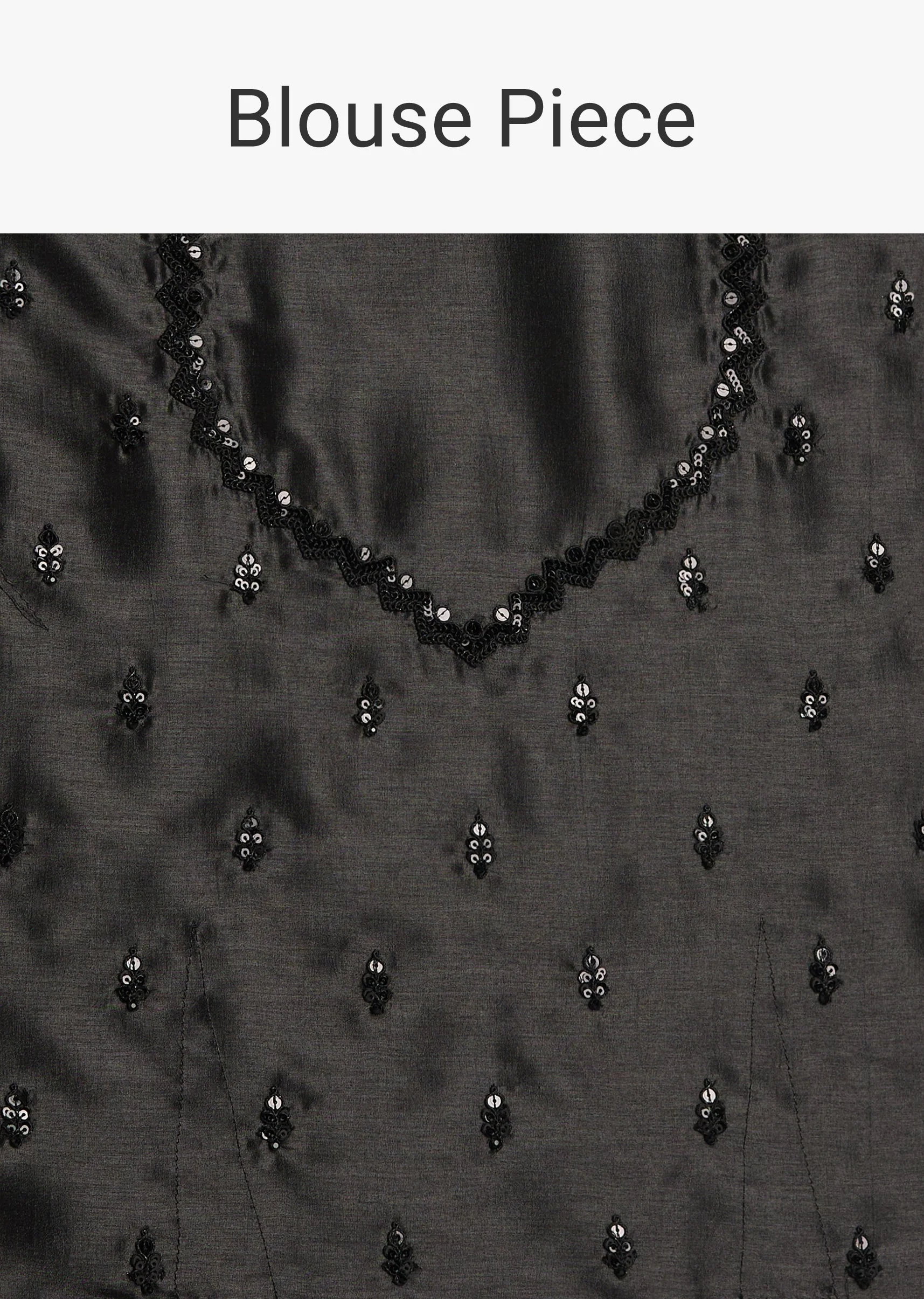 Black Floral Printed Satin Saree With Sequins Lace Border - Image 10