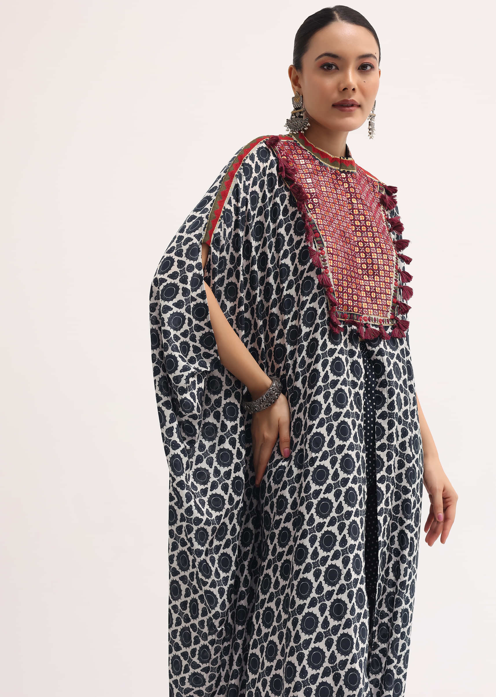 Black Printed Crepe Kaftan Kurta Set - Image 2
