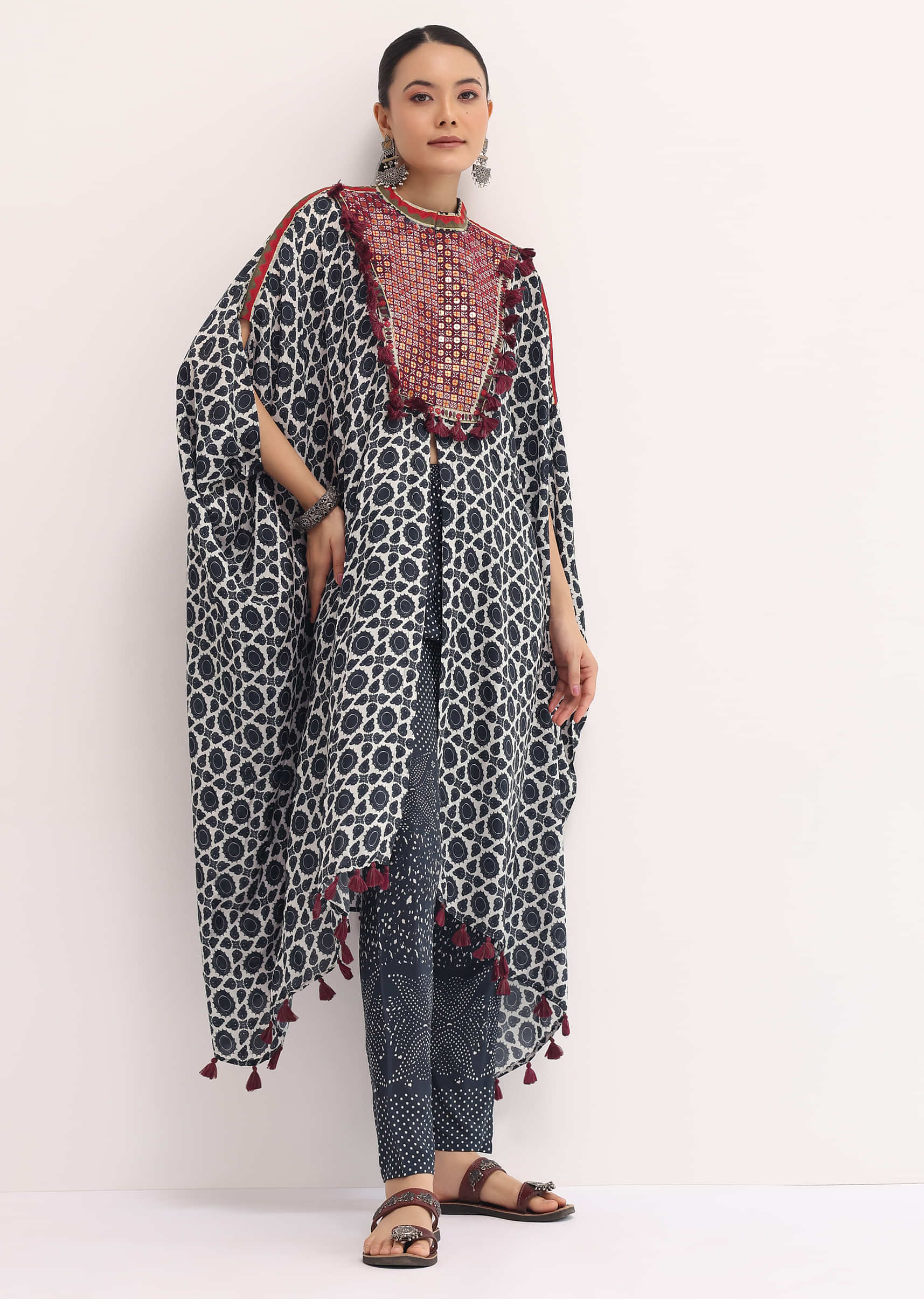Black Printed Crepe Kaftan Kurta Set - Image 3