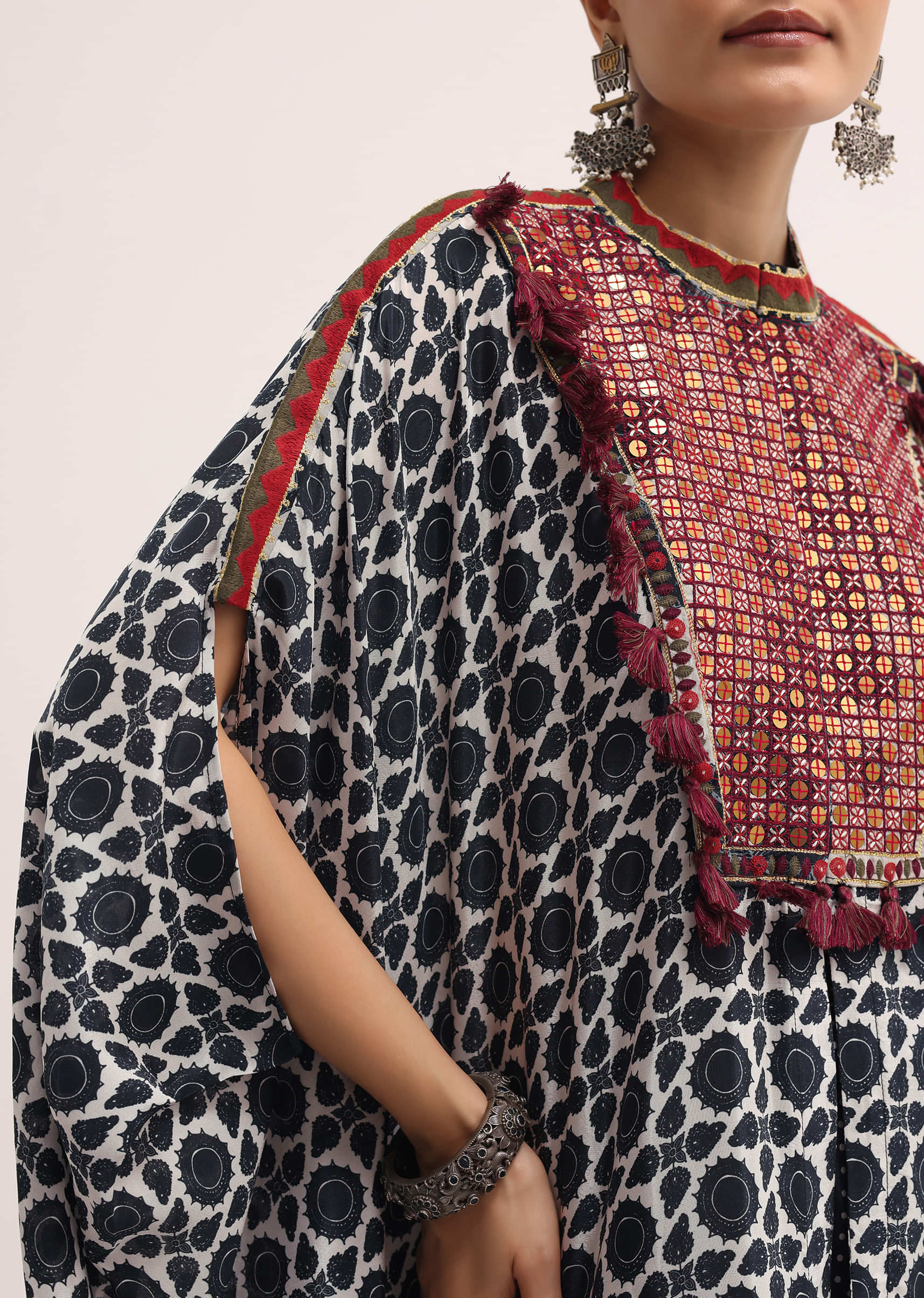 Black Printed Crepe Kaftan Kurta Set - Image 4