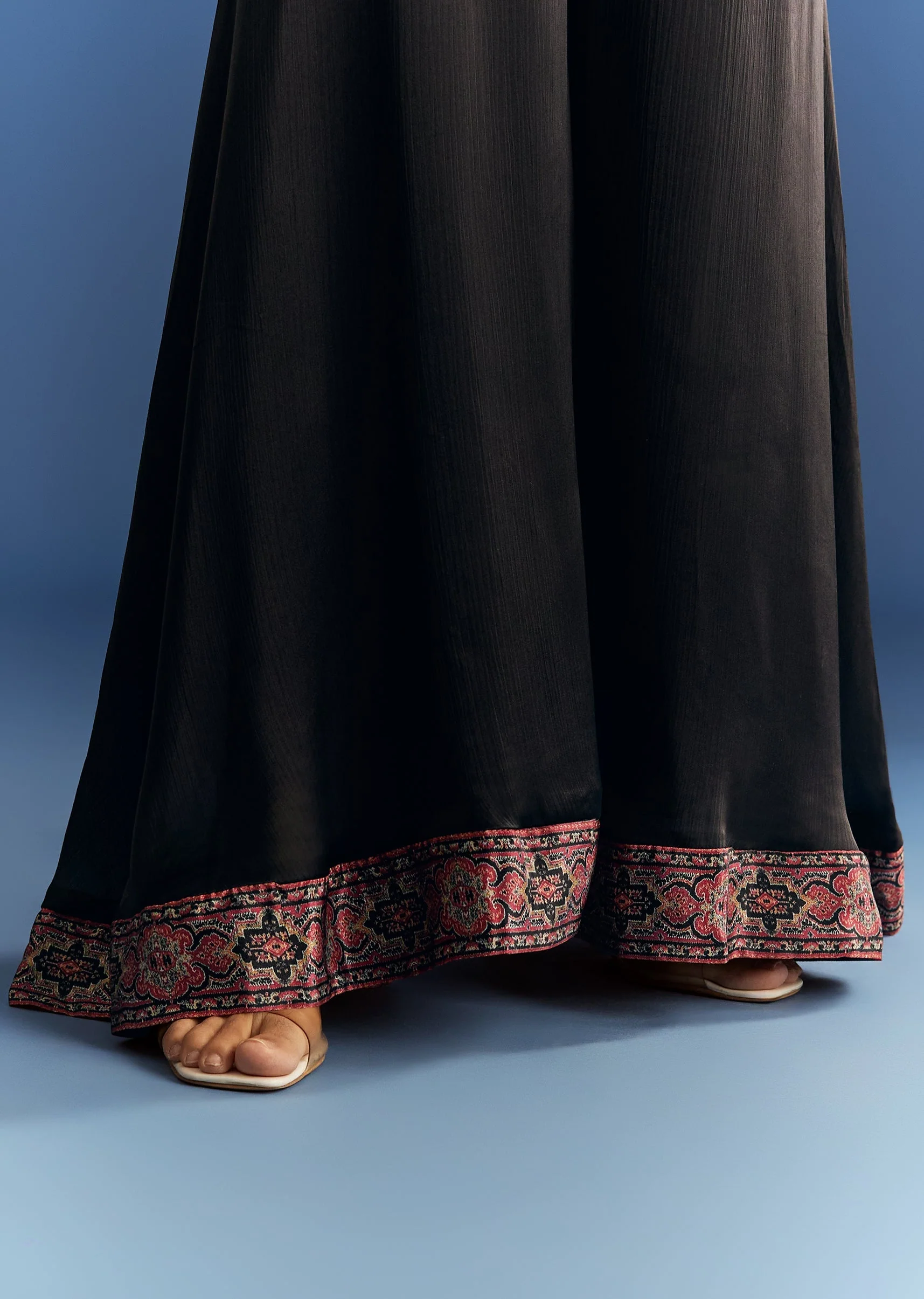 Black Satin Paisley Print Kurta Sharara With Cut Dana Embroidery - Image 4