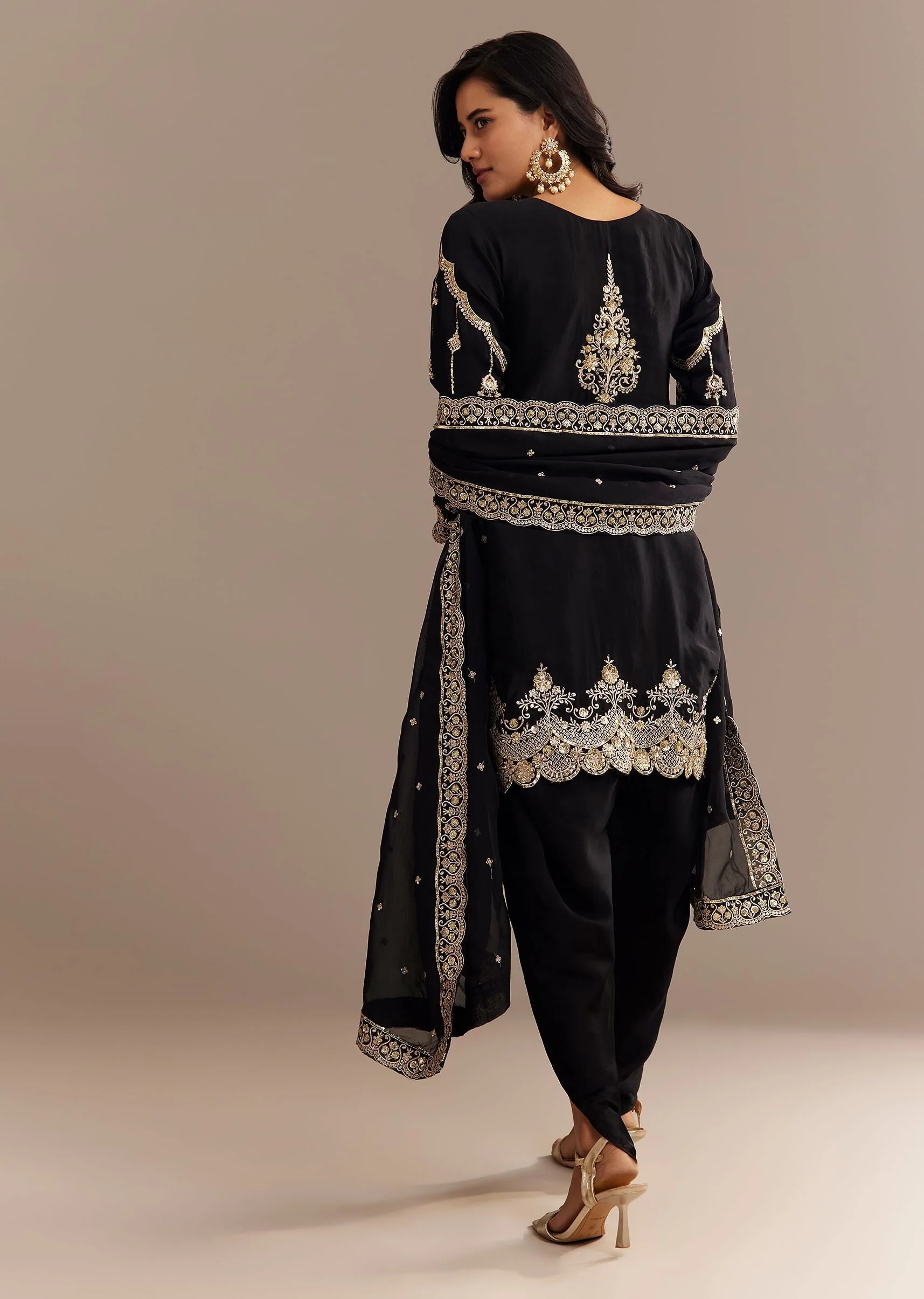Black Satin Zari Embroidered Dhoti Kurta Set - Image 5