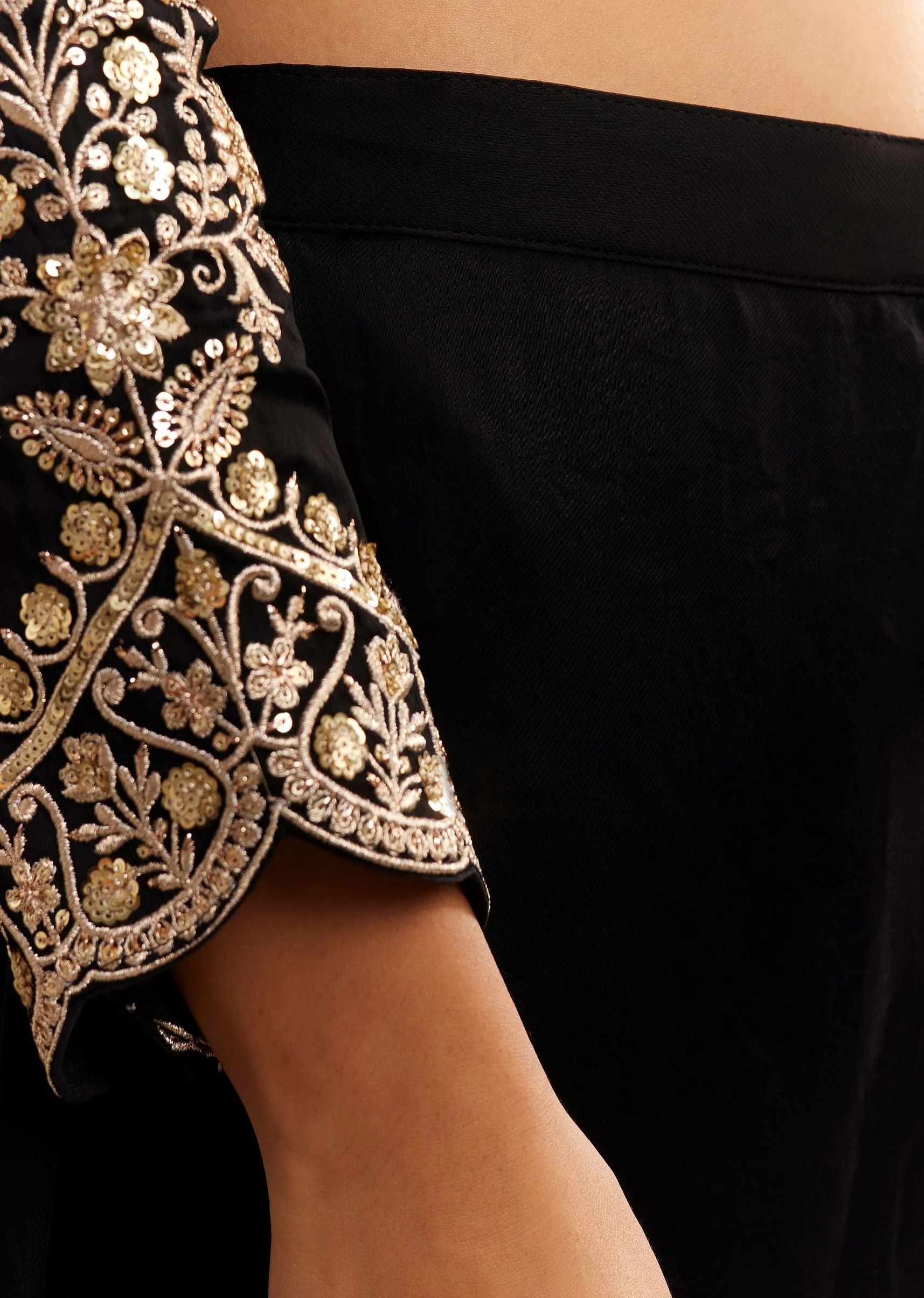 Black Satin Zari Embroidered Dhoti Kurta Set - Image 6