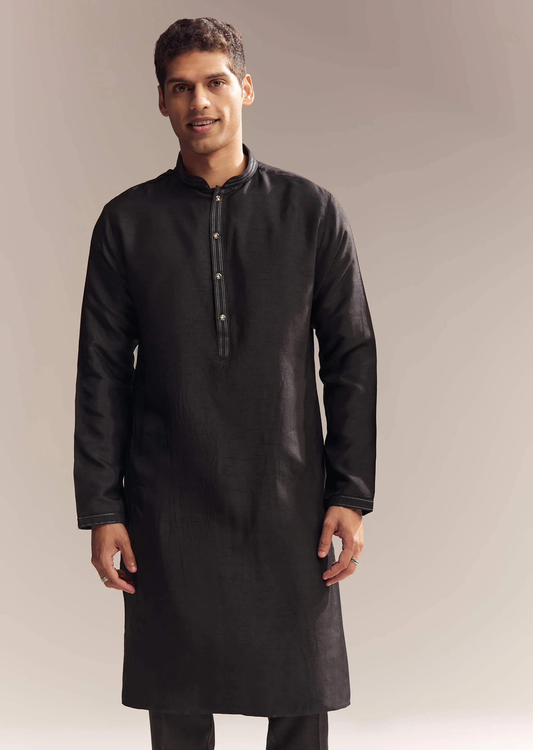 Black Silk Kurta Jacket Set For Men With Zari Cut Work - Image 6