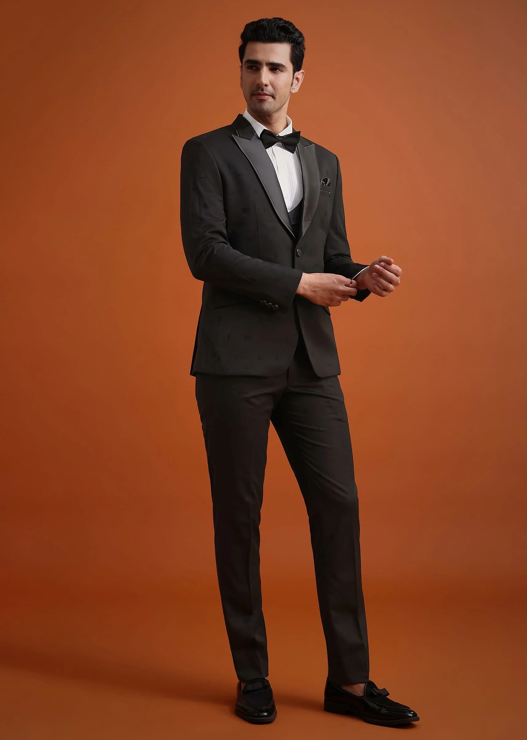 Black Terry Rayon Tuxedo, Waistcoat And Pant Set - Image 3