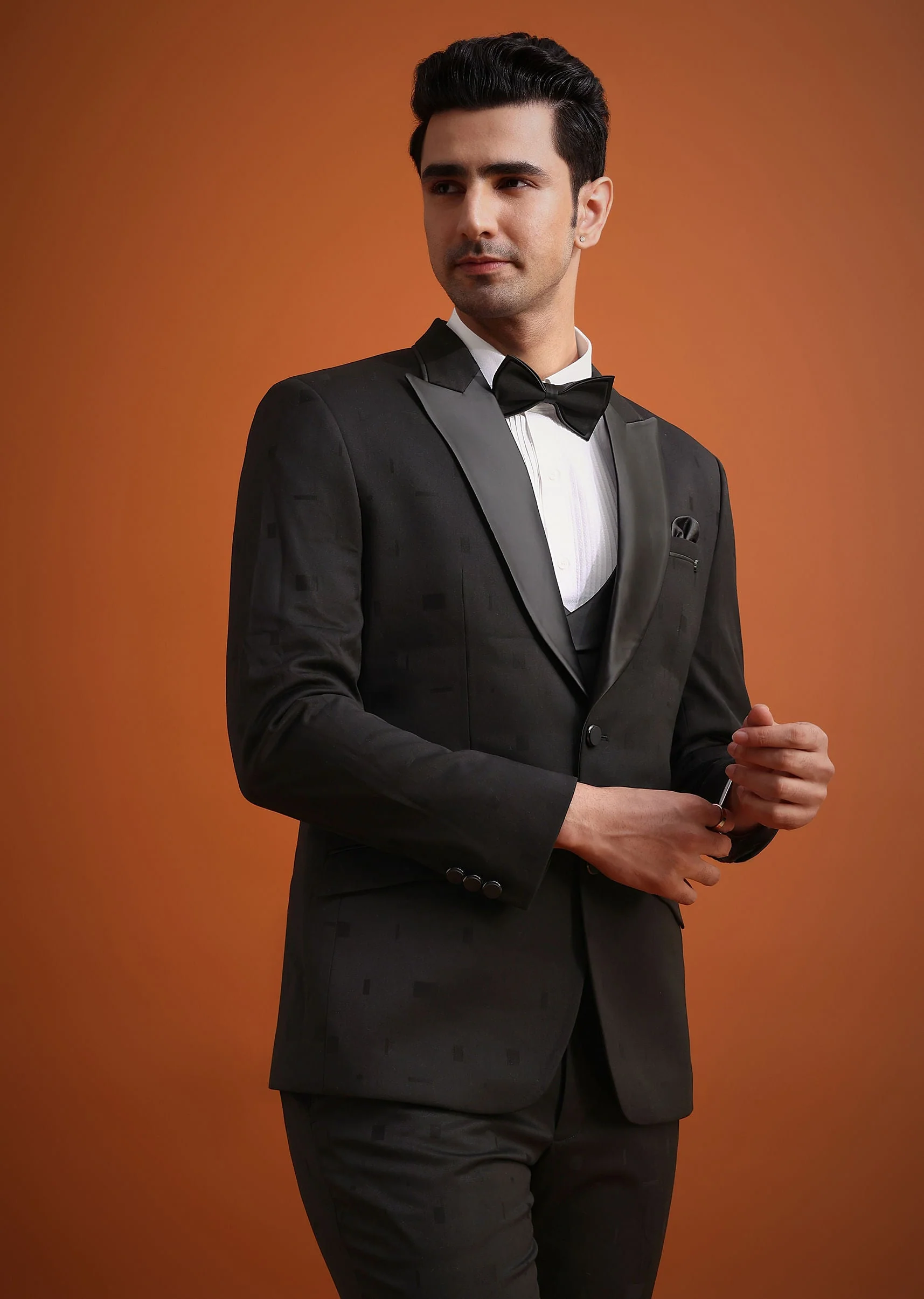 Black Terry Rayon Tuxedo, Waistcoat And Pant Set - Image 4