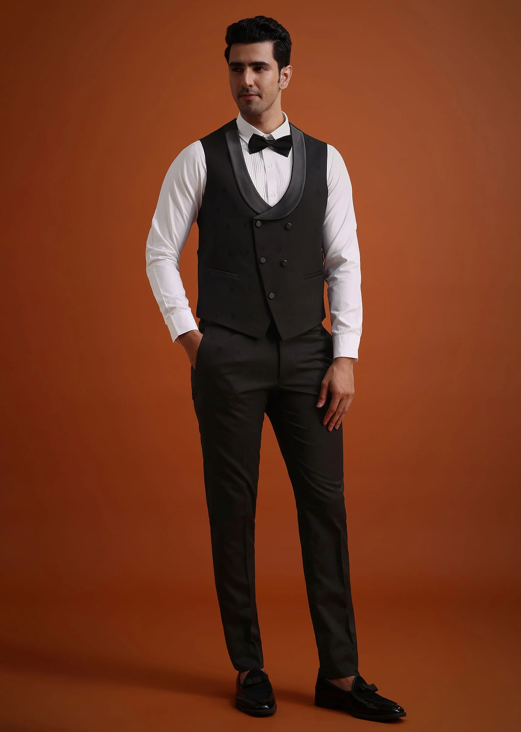 Black Terry Rayon Tuxedo, Waistcoat And Pant Set - Image 6