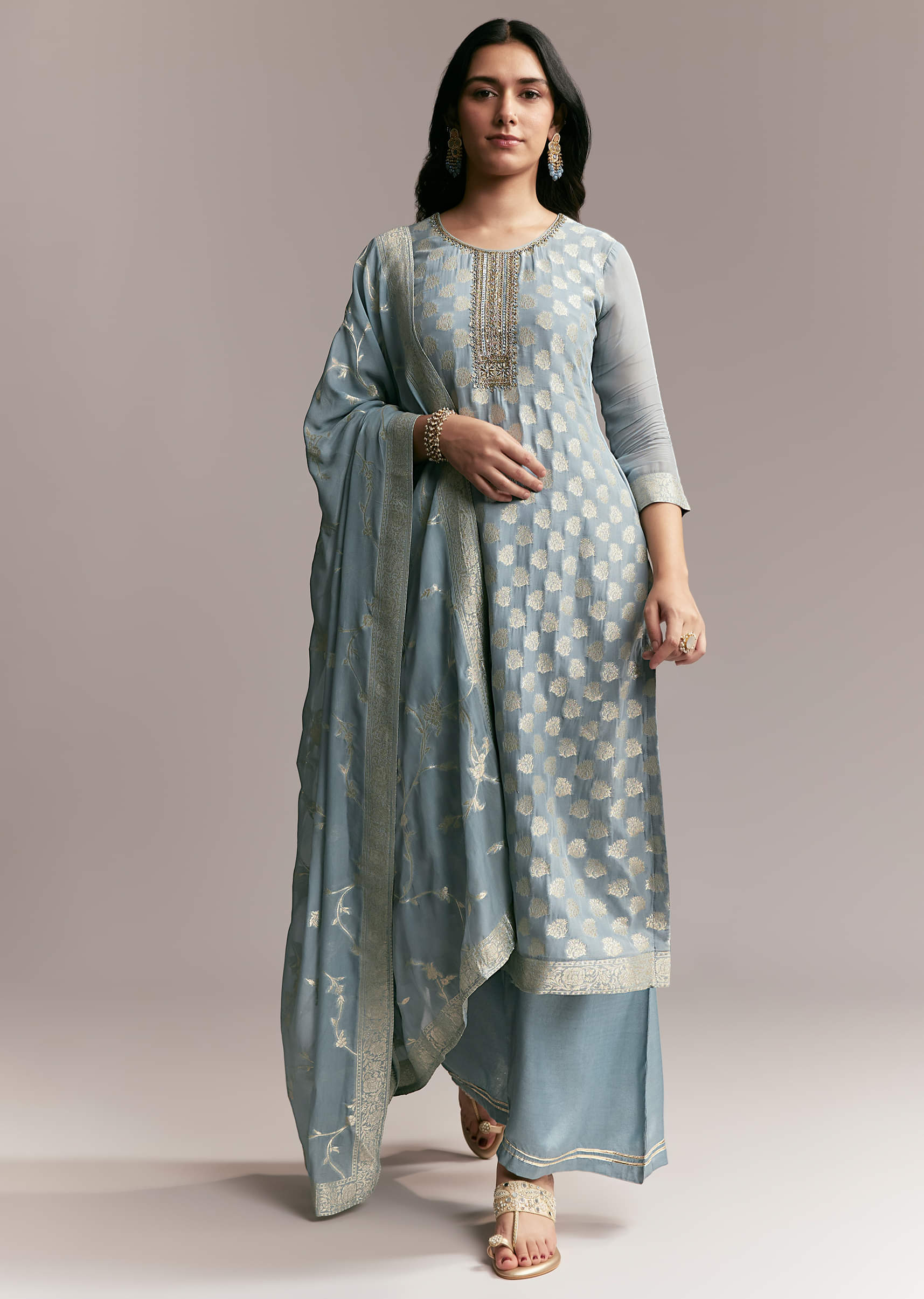 Blue Banarasi Kurta Set - Image 3