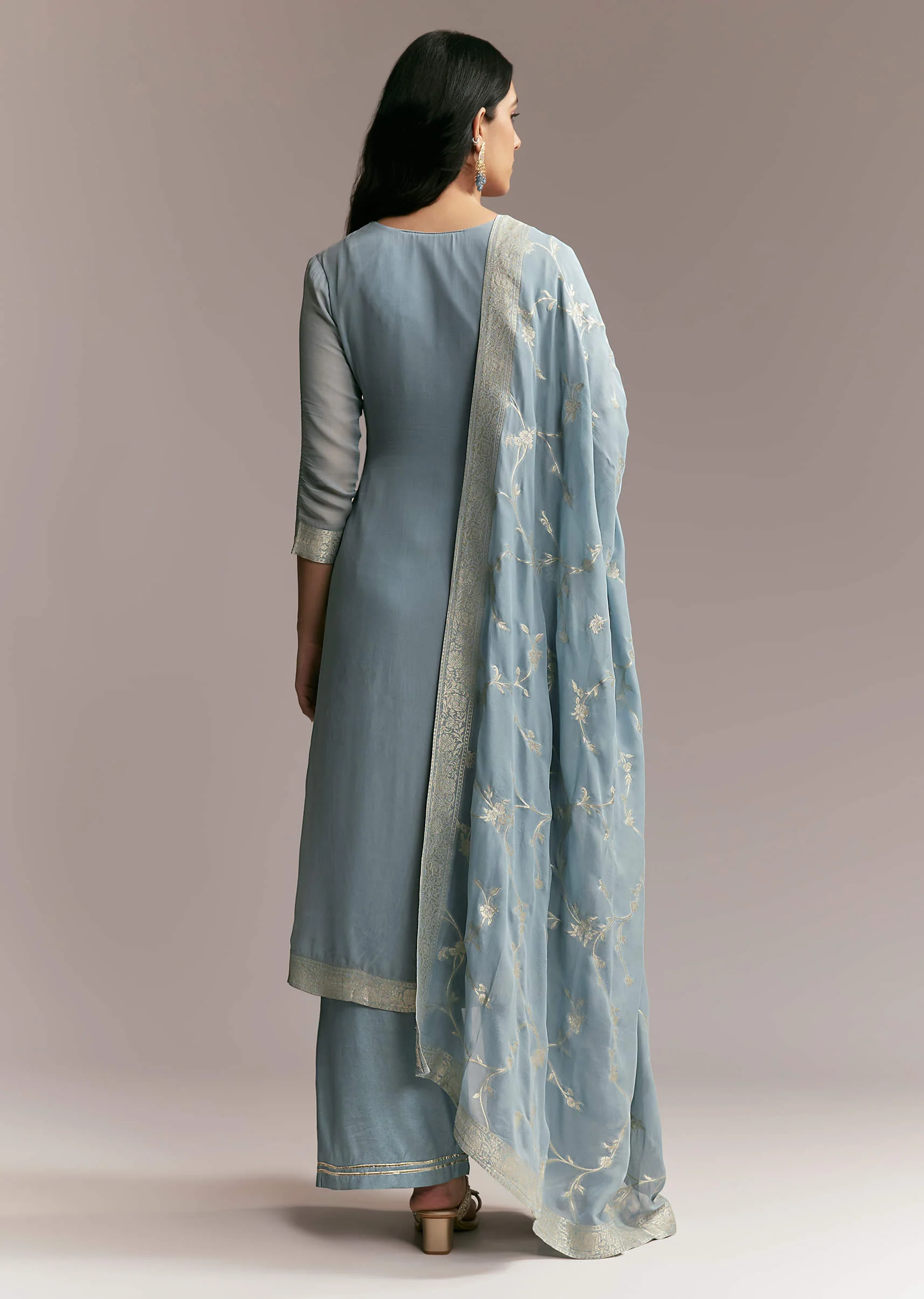Blue Banarasi Kurta Set - Image 4