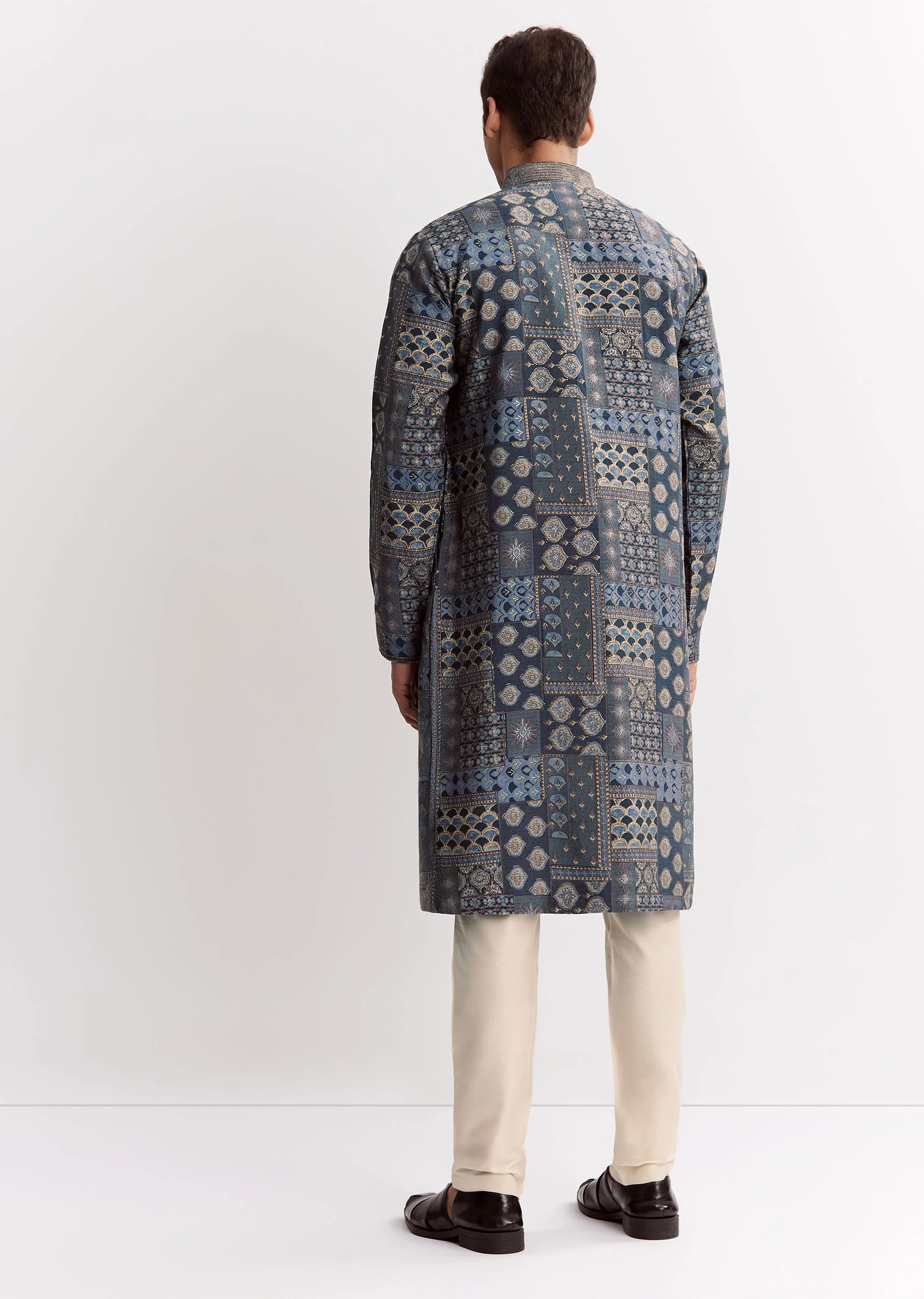 Blue Chanderi Printed Kurta Set With Stone Sequins And Cutdana - Image 5