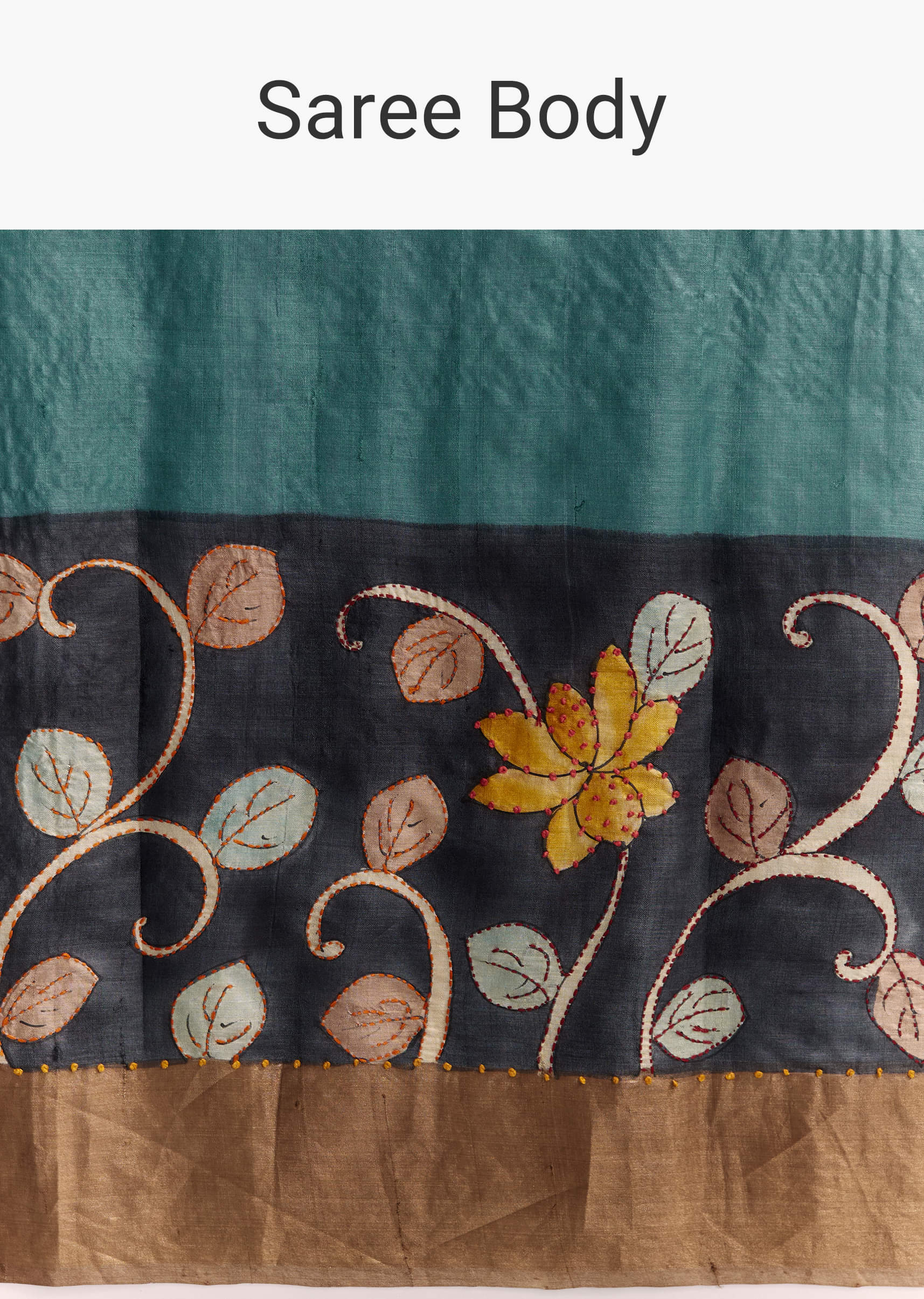 Blue Cotton Hand Painted Saree With Floral Motifs And Brown Border - Image 9