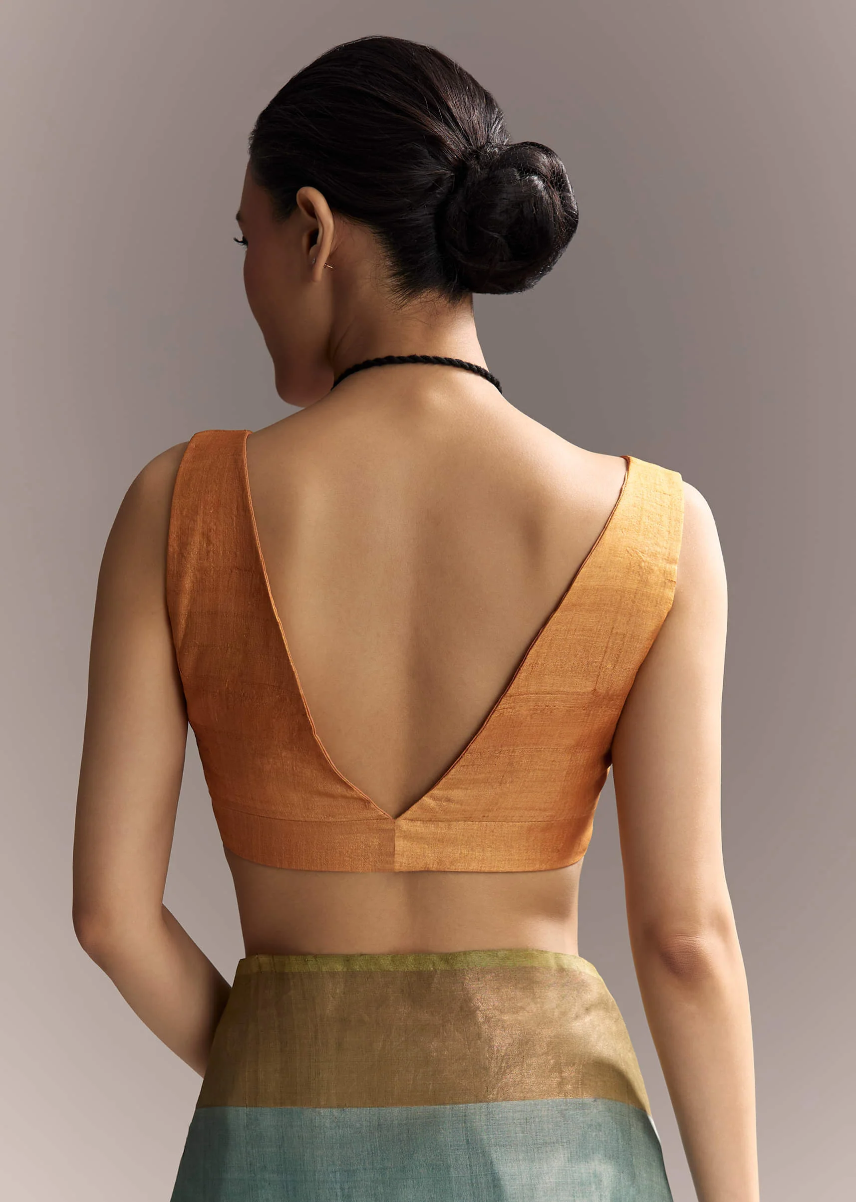 Blue Cotton Saree With Hand Painted Motifs And Brown Border - Image 8