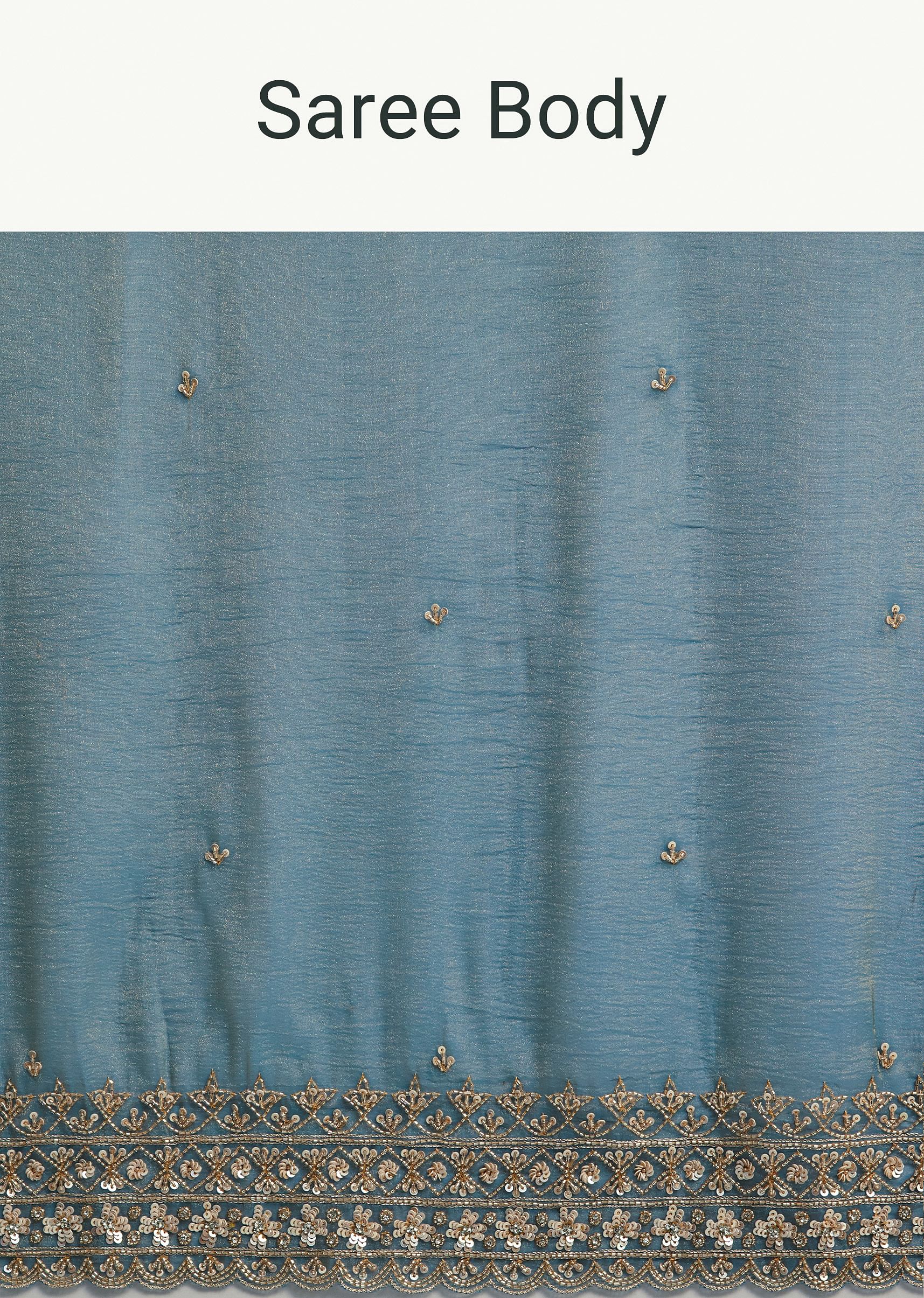 Blue Crushed Tissue Saree With Scallop Embellished Border - Image 9
