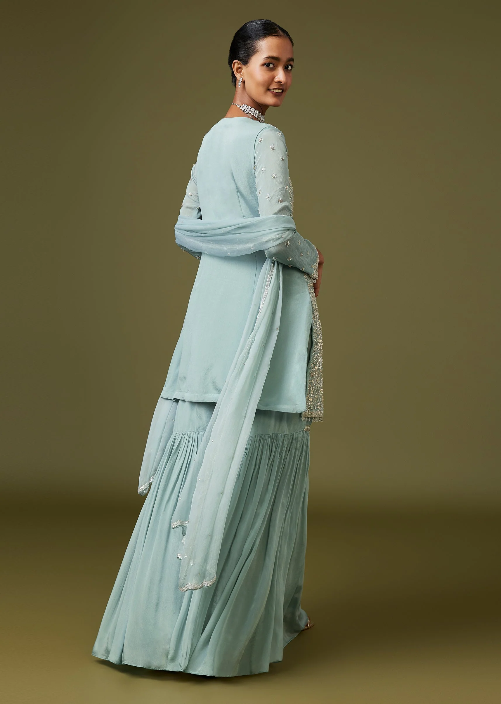 Blue Cut Dana Sequin Sharara Set With Dupatta - Image 5