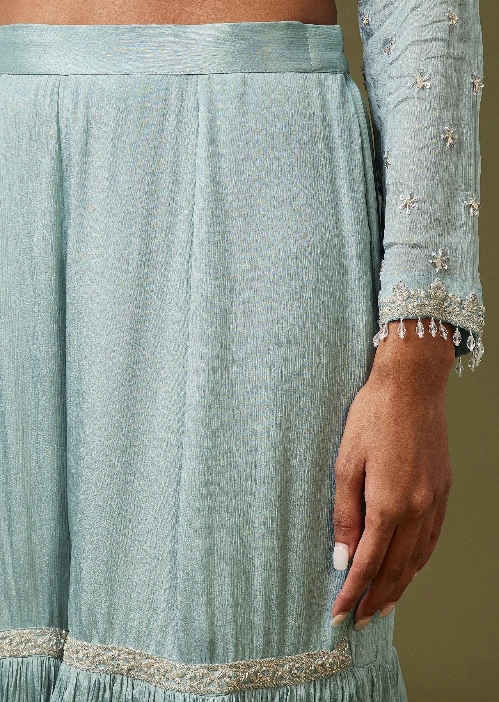 Blue Cut Dana Sequin Sharara Set With Dupatta - Image 6