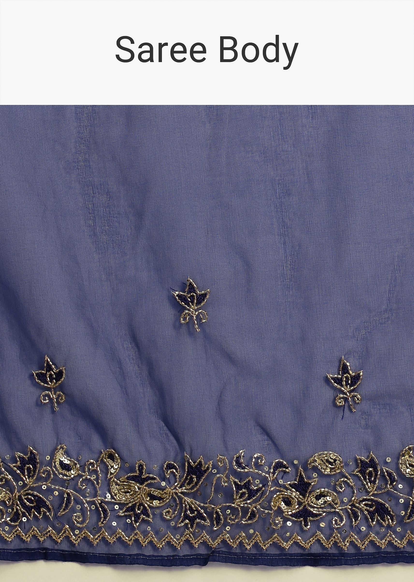 Blue Organza Cutdana Embroidered Saree With Unstitched Blouse - Image 9
