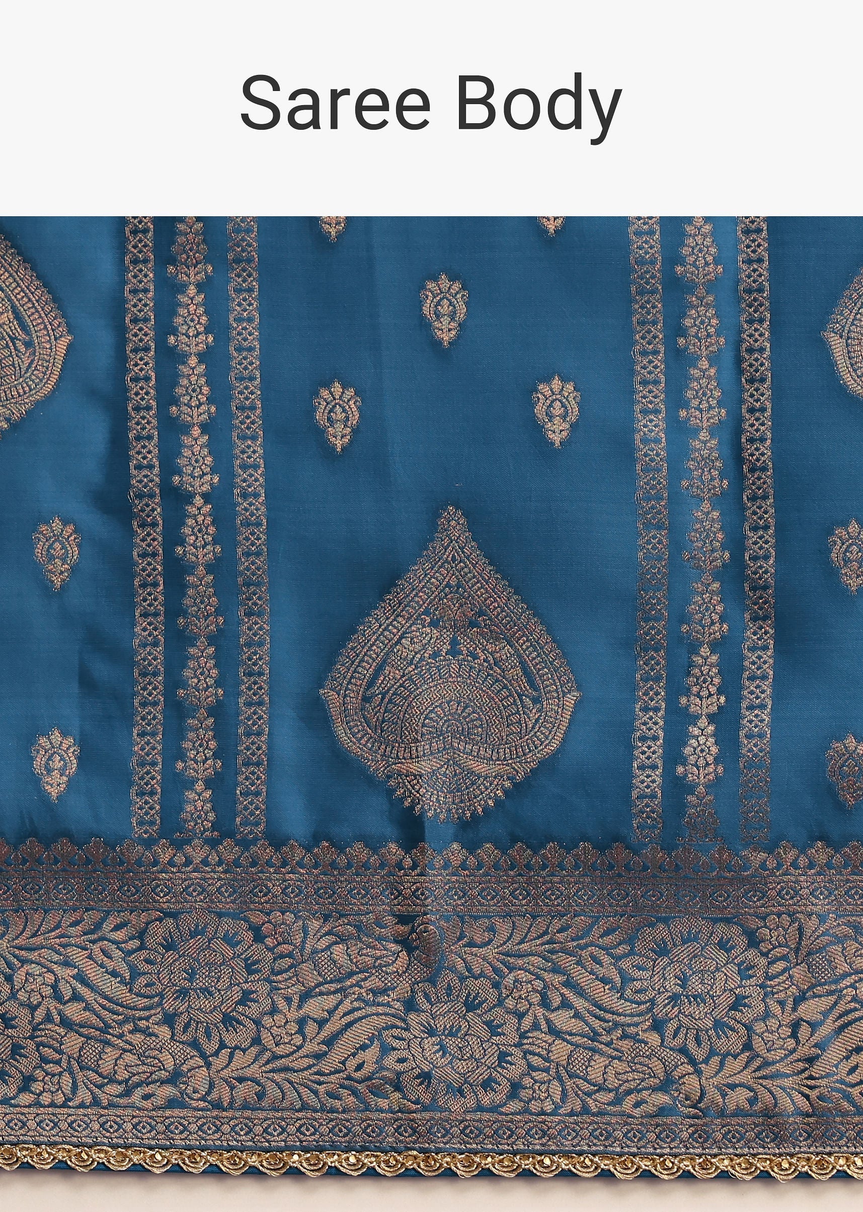 Blue Satin Silk Zari Woven Saree With Brocade Border - Image 9