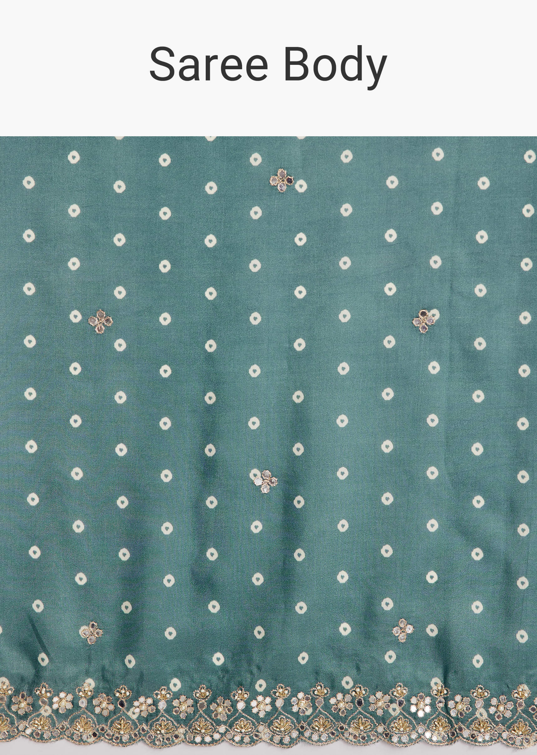 Blue Shaded Muslin Printed Saree With Mirror Gota Zari And Sequins - Image 9