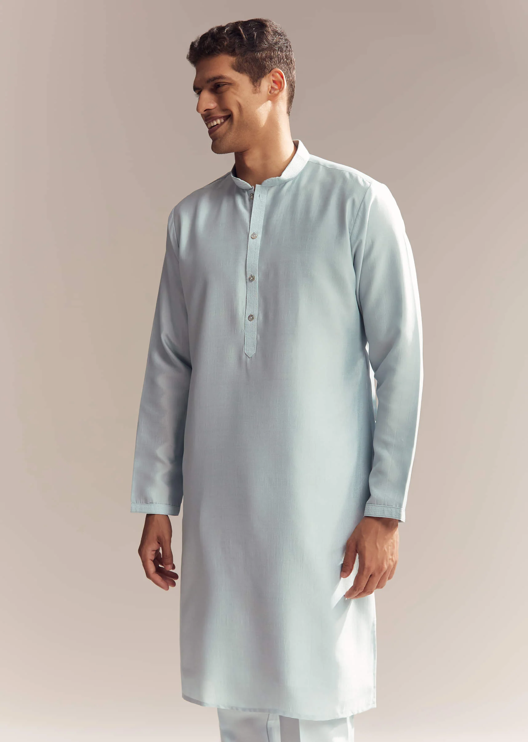 Blue Silk Kurta Jacket Set For Men With Moti Embroidery - Image 6