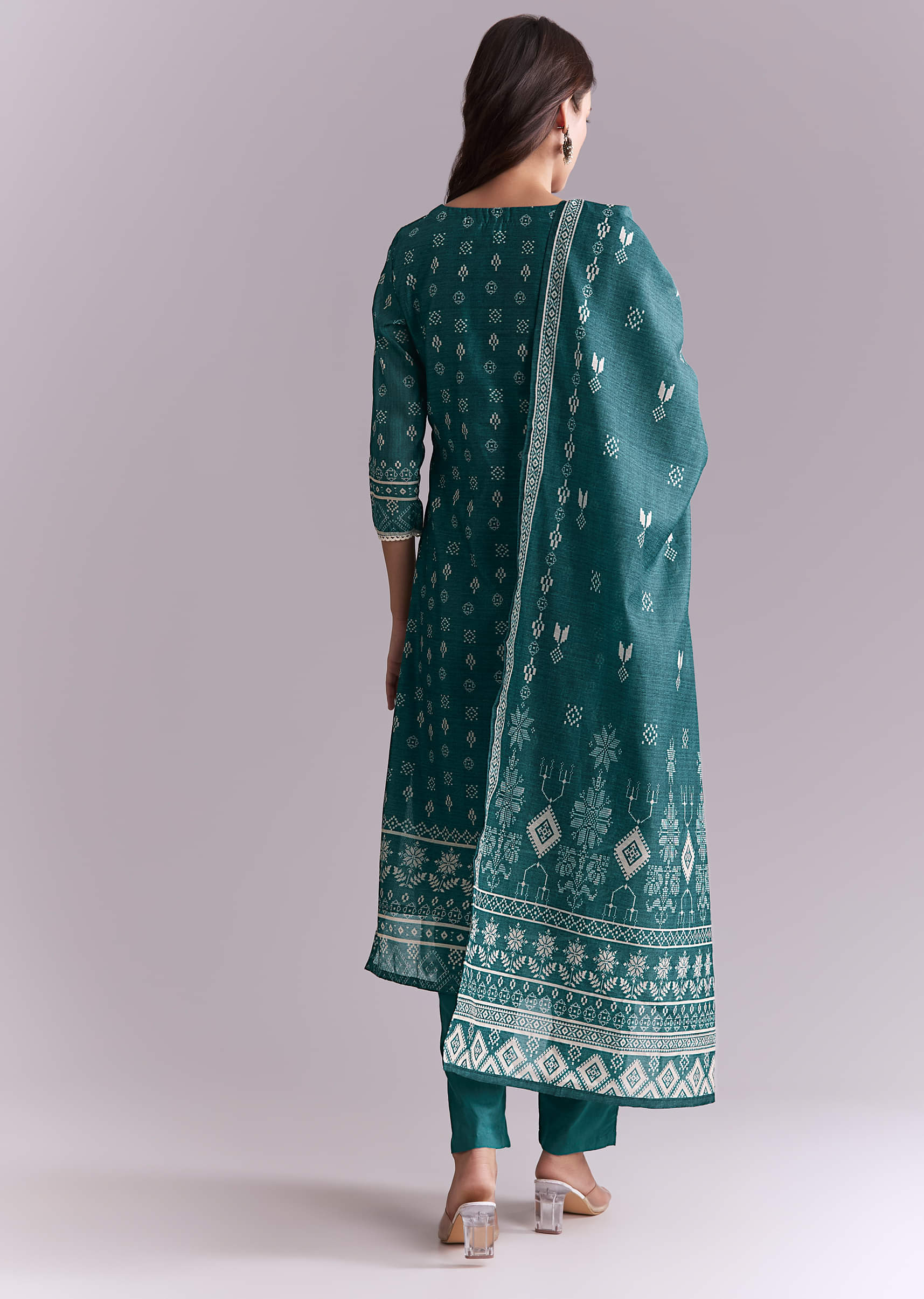 Blue Silk Kurta Set With Indie Print - Image 5