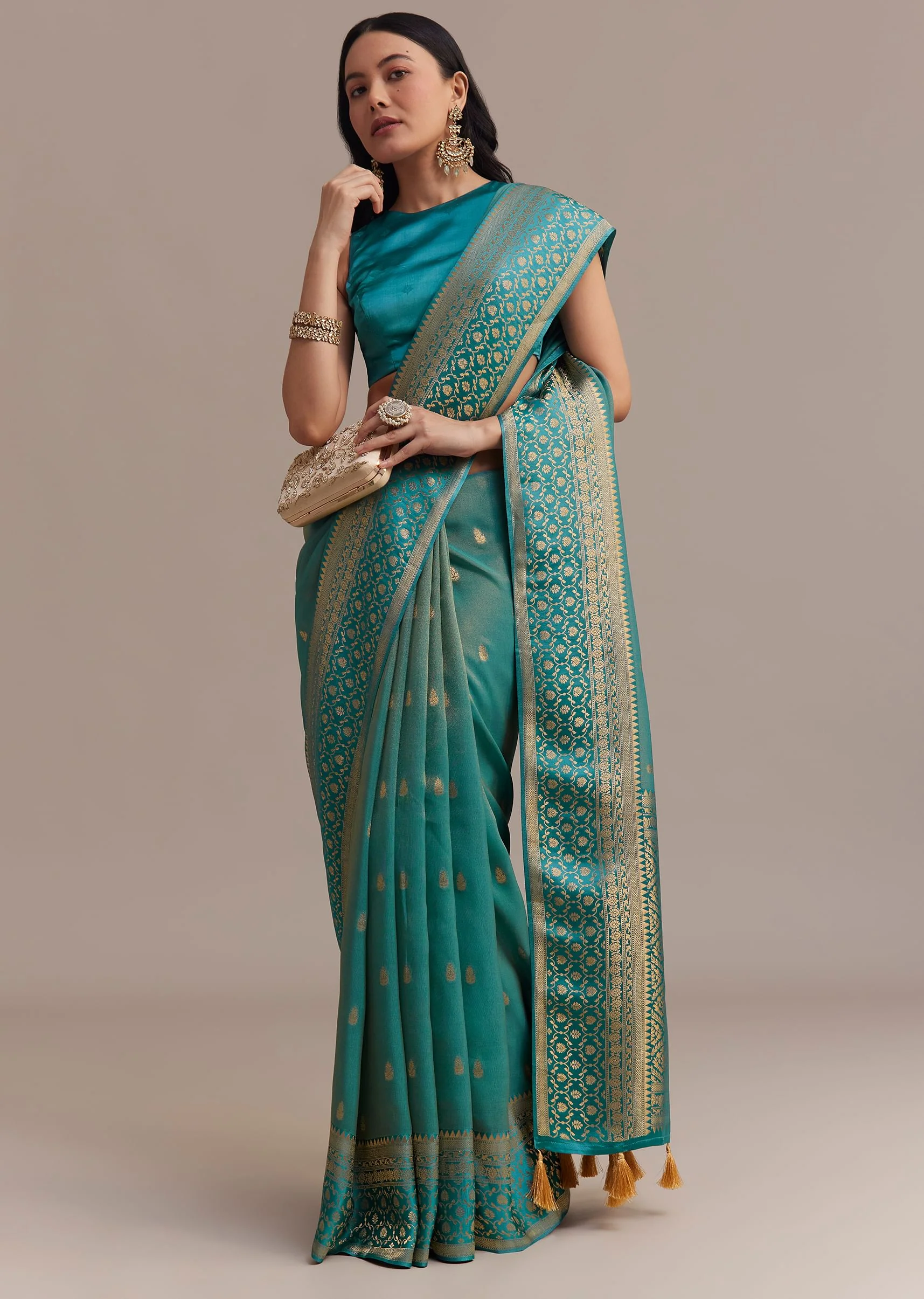 Blue Tissue Silk Saree With Chanderi Zari Weaving - Image 3