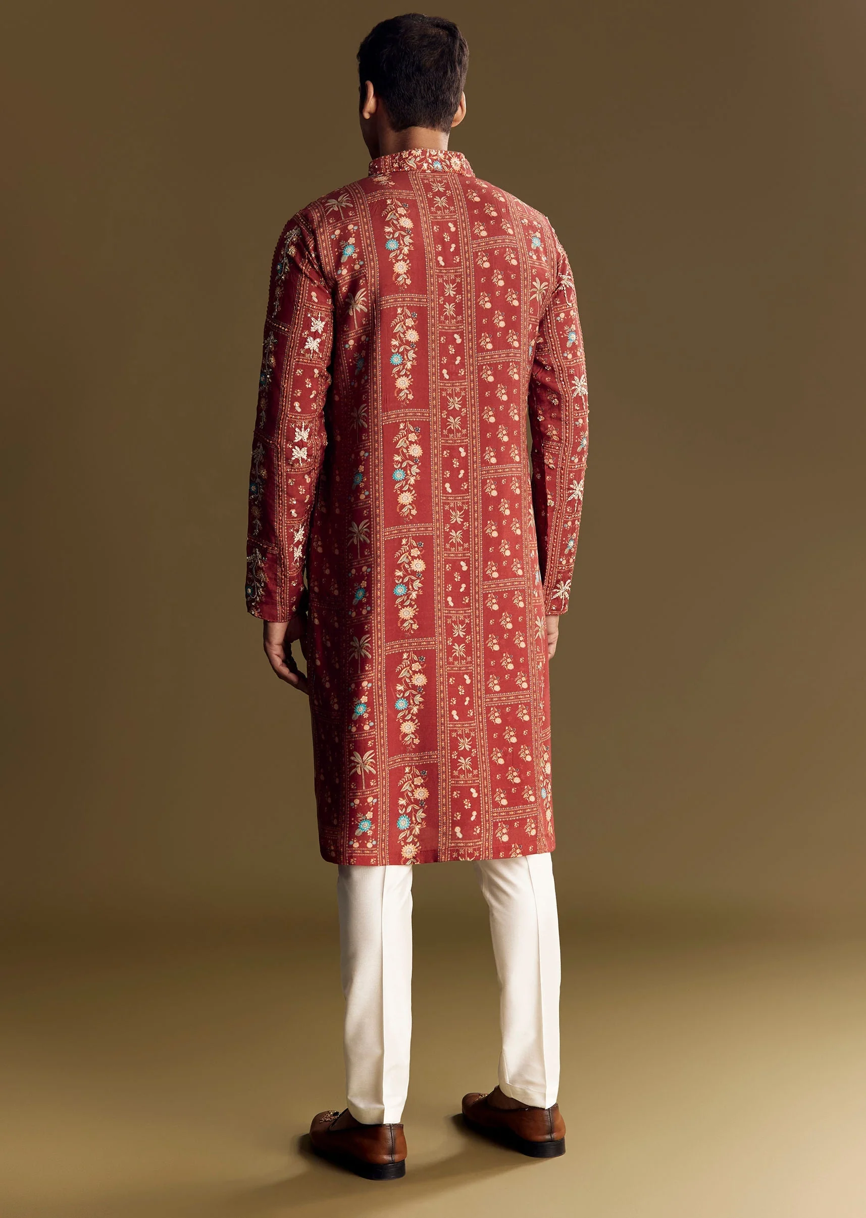 Bold Red Silk Kurta Set With Handcrafted Thread And Sequin Embellishments - Image 5