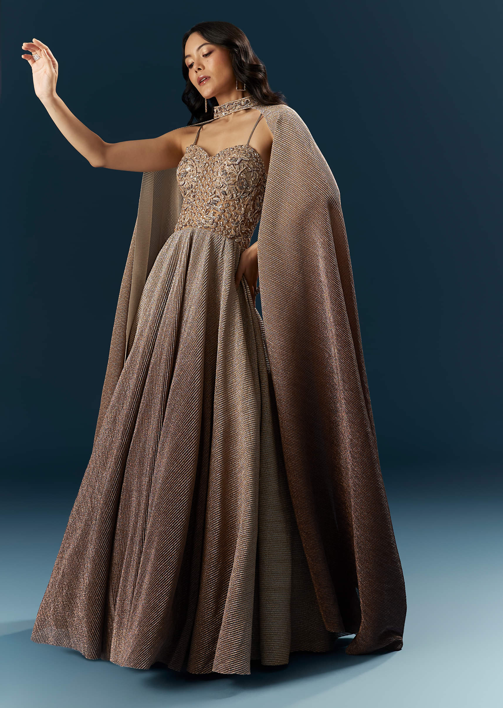 Brown Imported Net Bridal Gown With Heavy Embroidery - Image 4