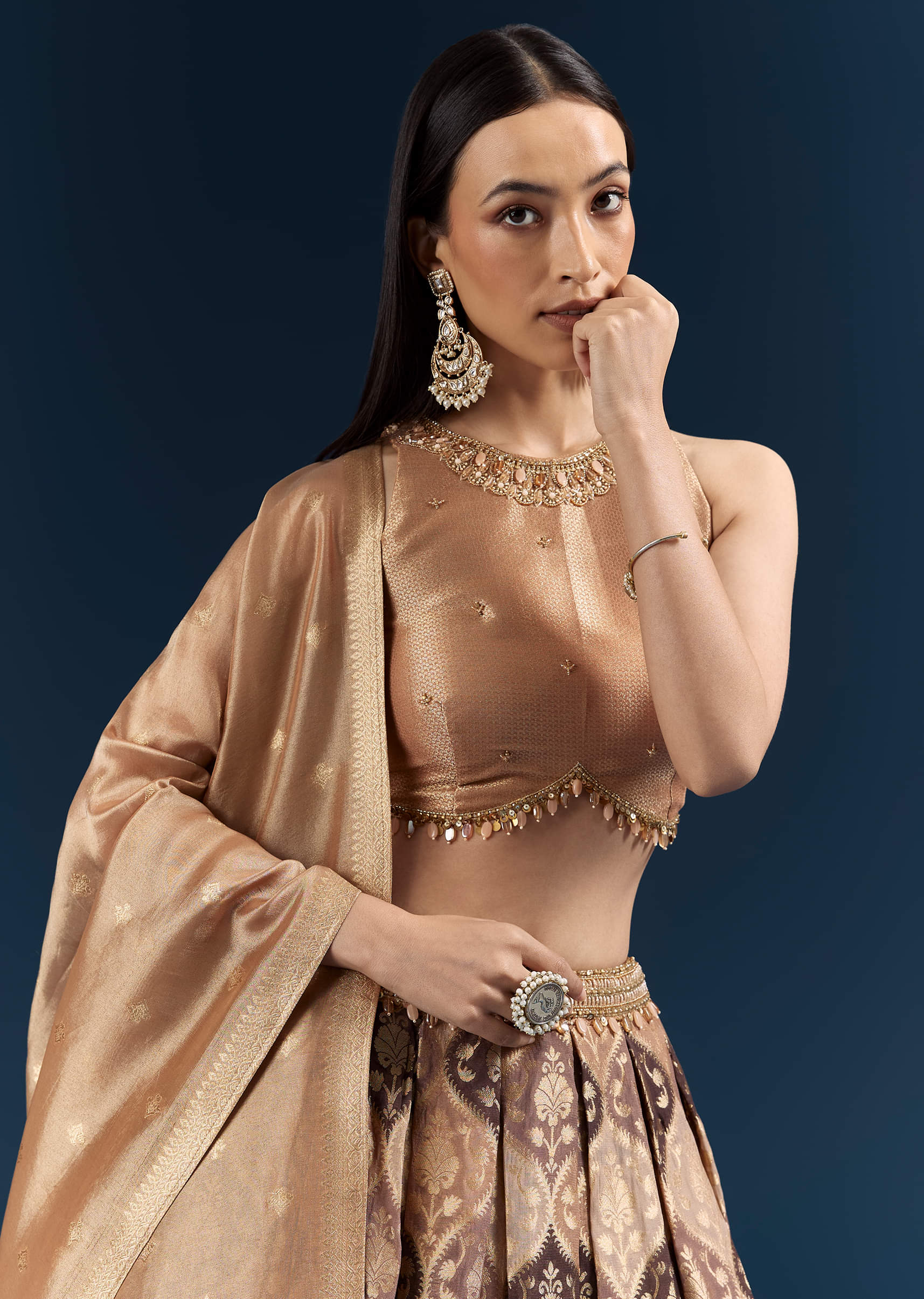 Brown Tussar Bridesmaid Lehenga With Heavy Embroidery - Image 2