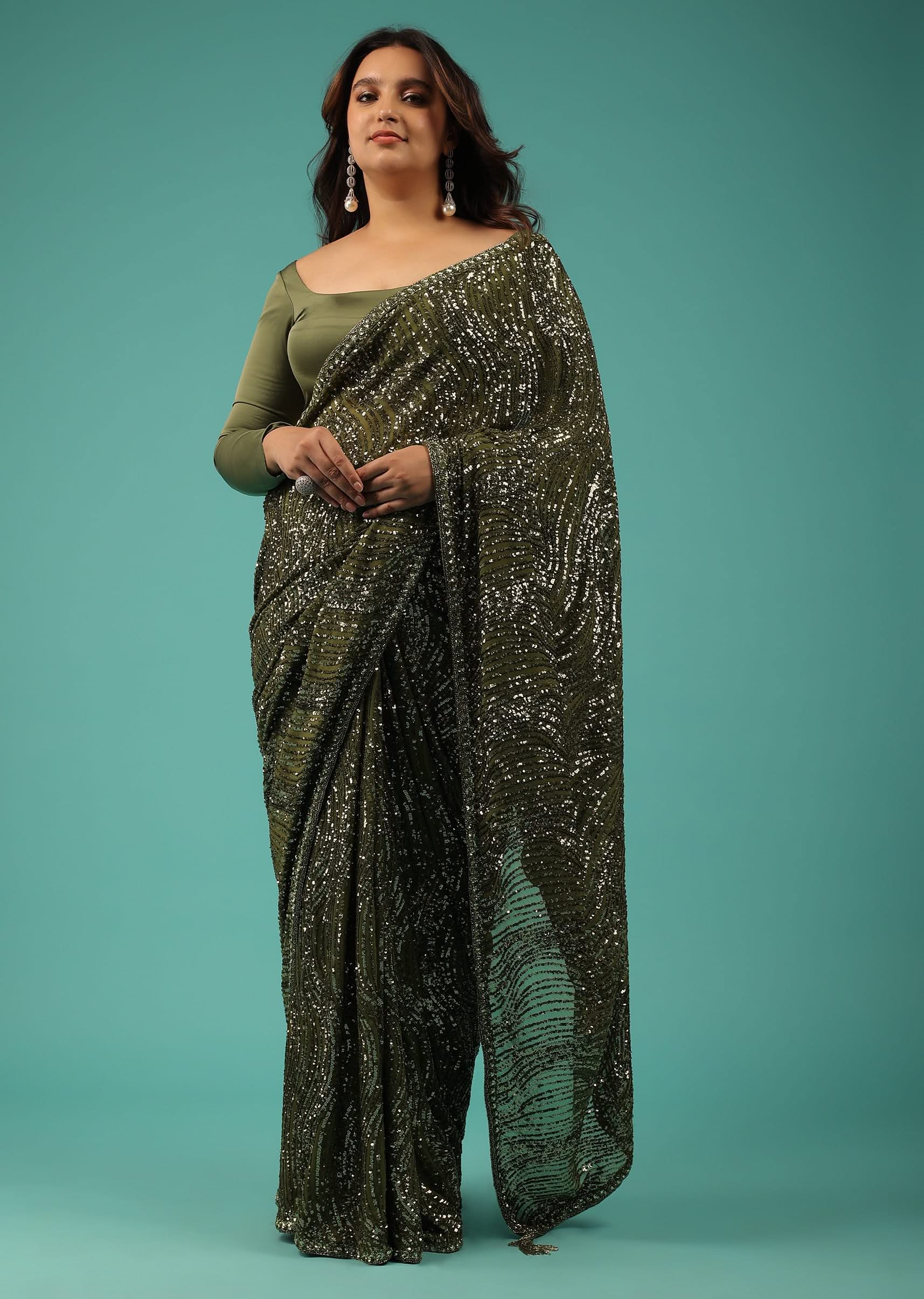 Capulet Olive Green Saree In Sequins With Embroidery - Image 14