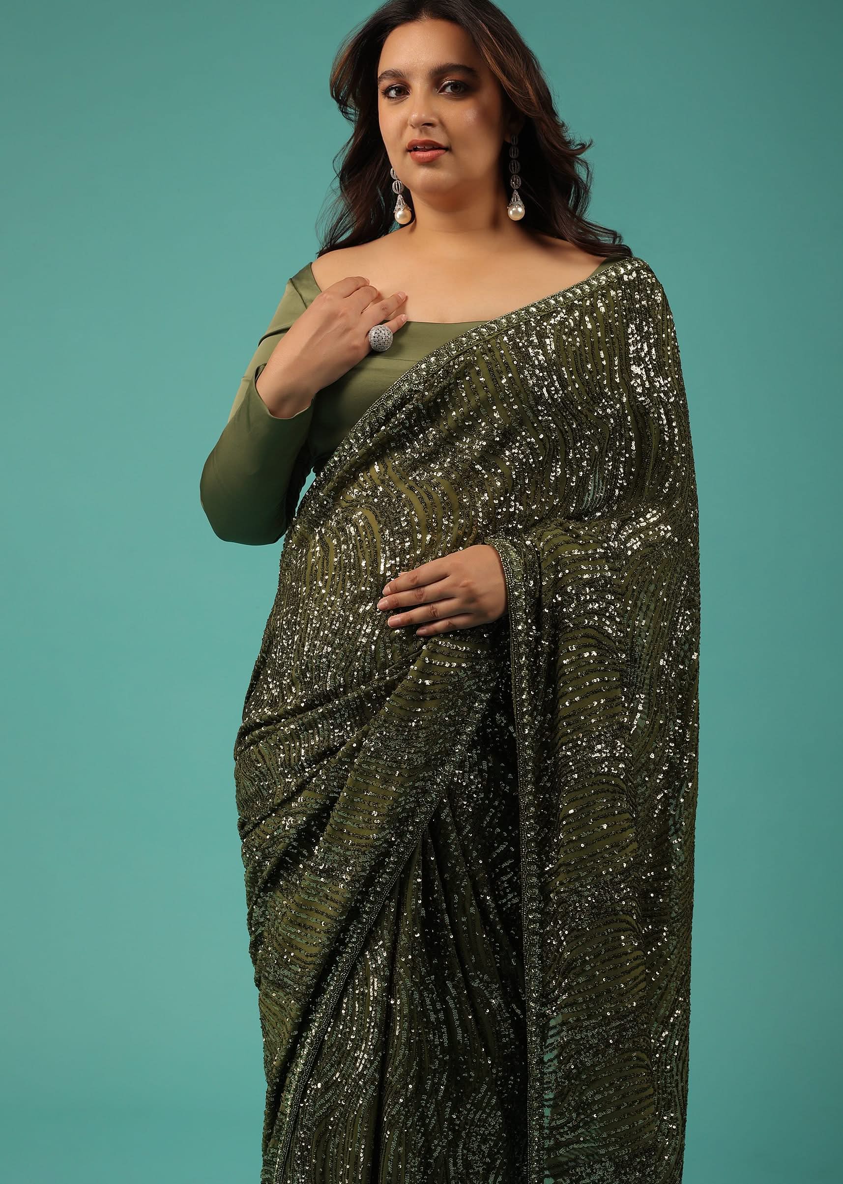 Capulet Olive Green Saree In Sequins With Embroidery - Image 17