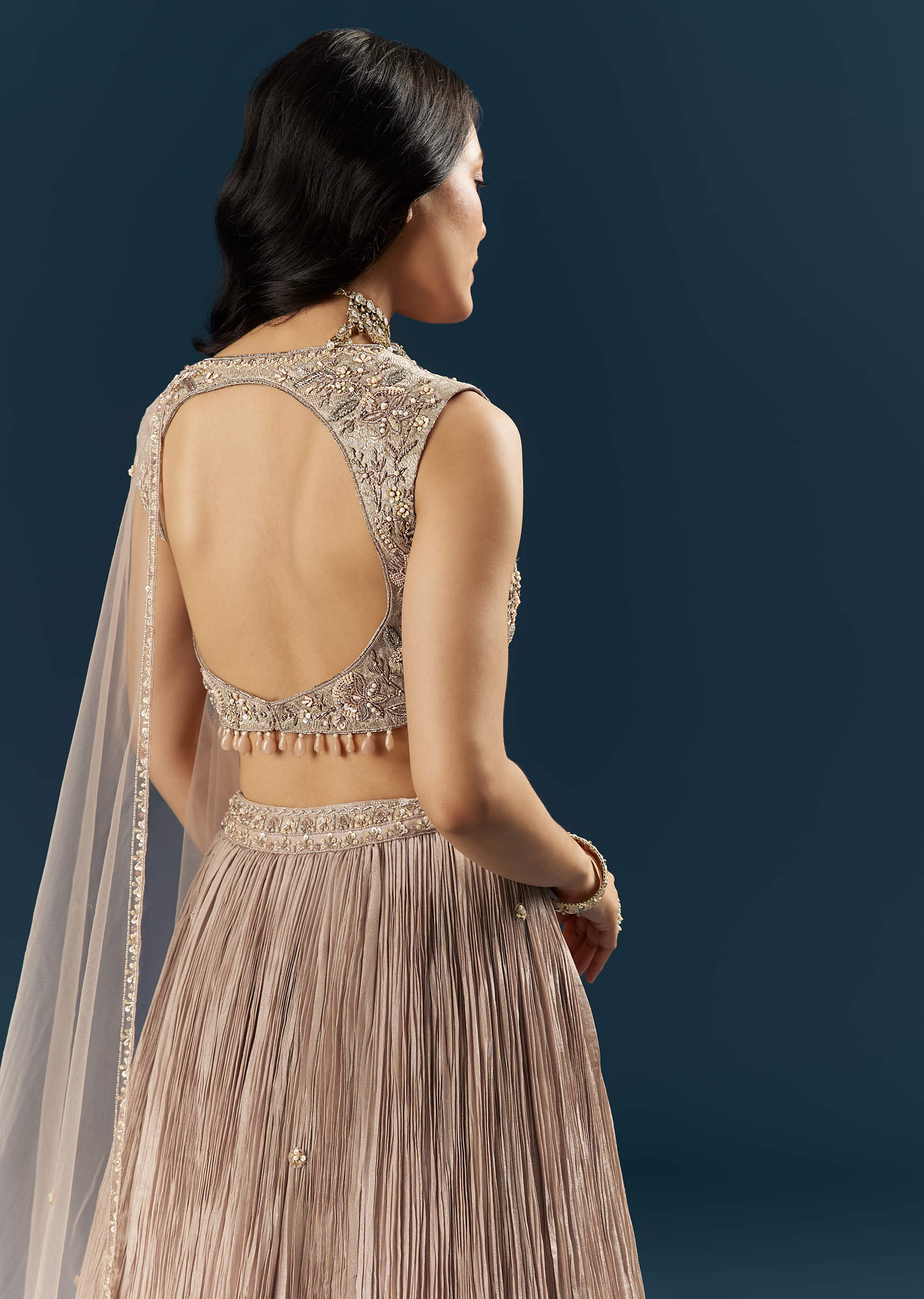 Champagne Gold Organza Bridesmaid Lehenga With Heavy Embroidery - Image 6