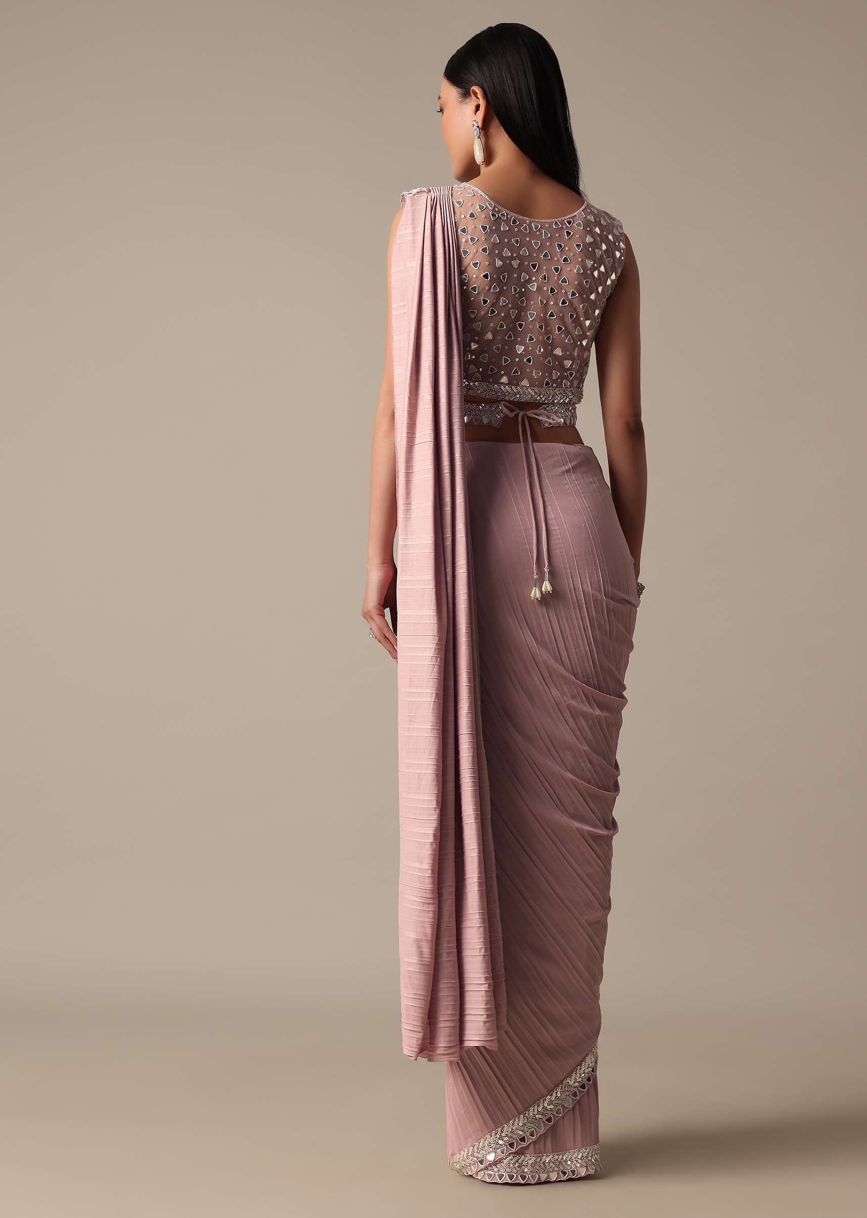 Chic Pink Saree With Ready Made Blouse - Image 7