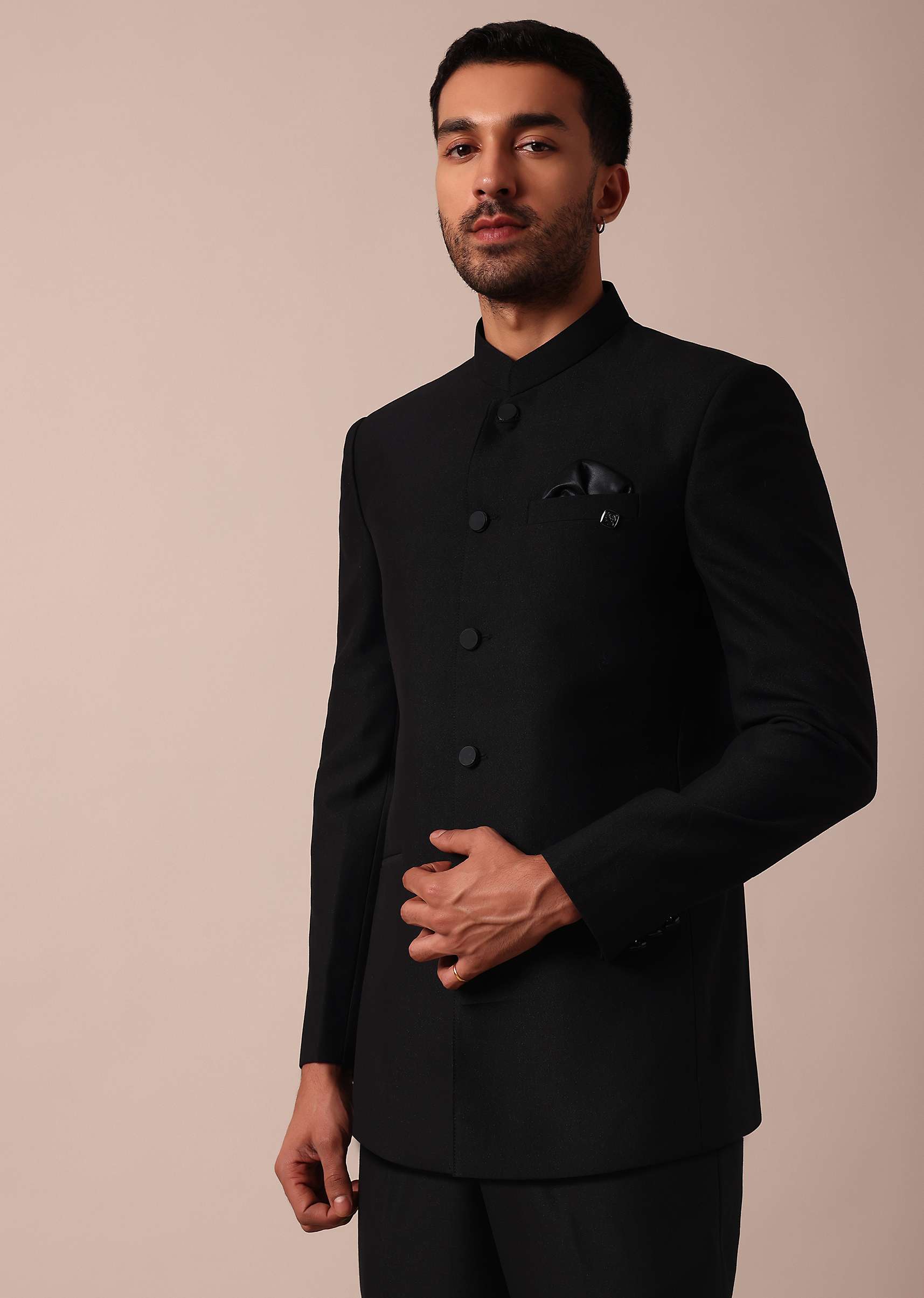 Classic Black Bandhgala Jodhpuri Sherwani - Image 4