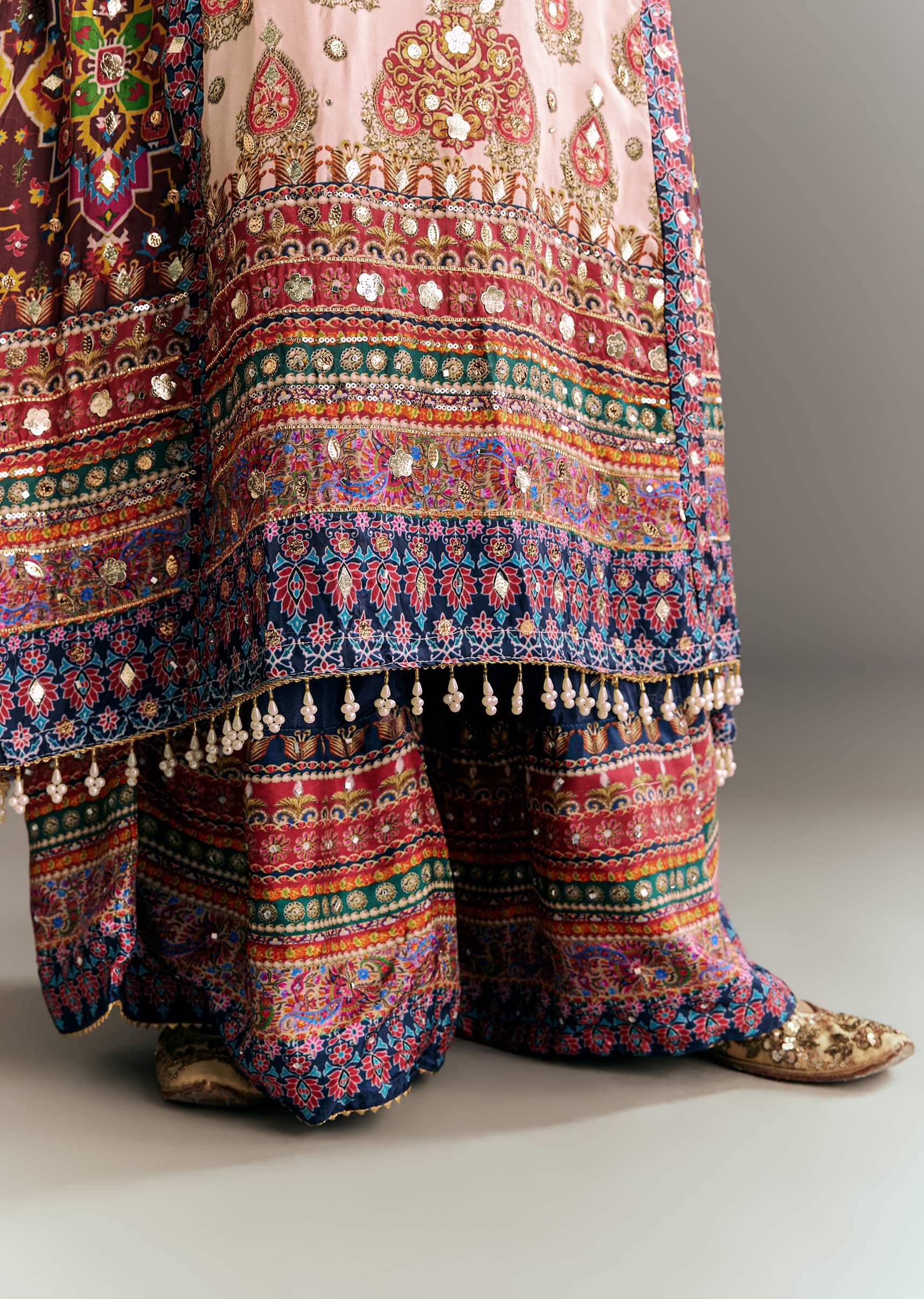 Cream Blue Tabby Silk Printed Kurta Palazzo With Dupatta - Image 6