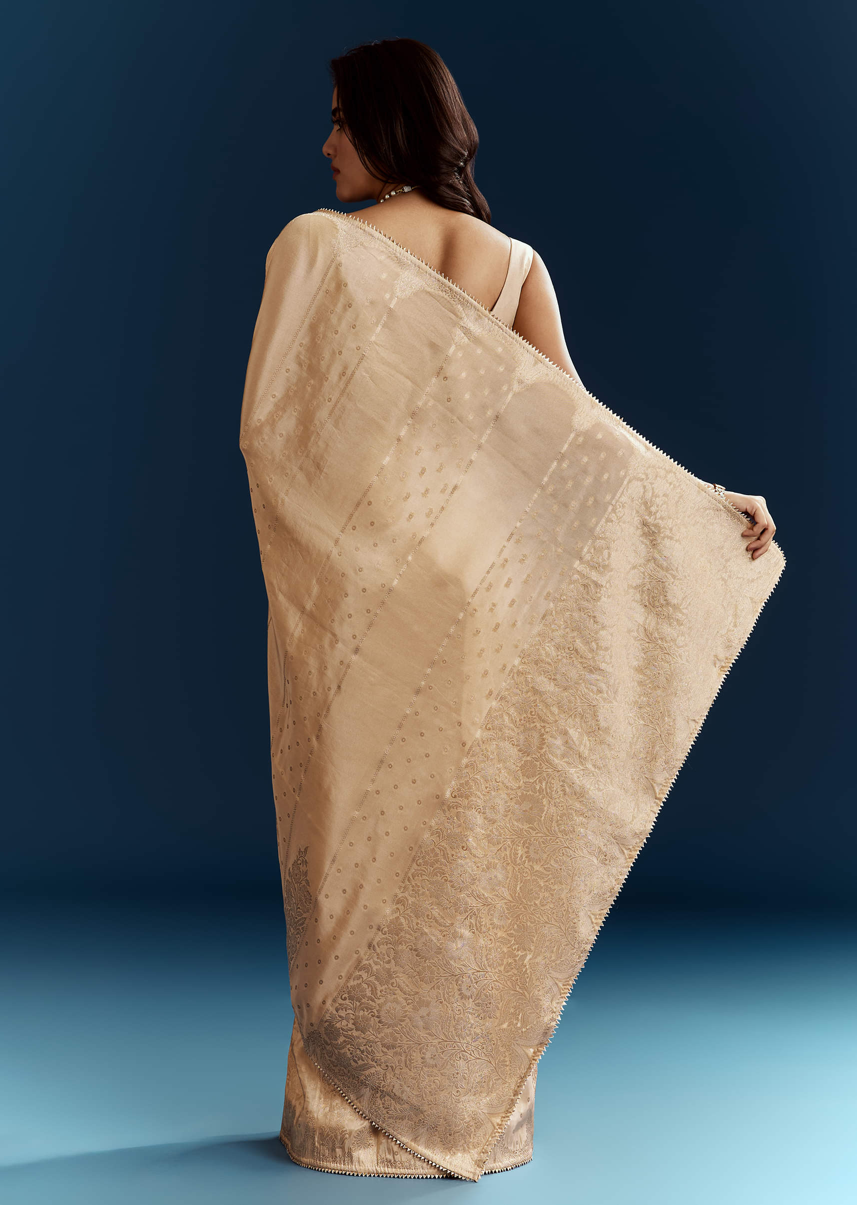 Cream Dola Silk Brocade Saree With Gota Patti Work - Image 6