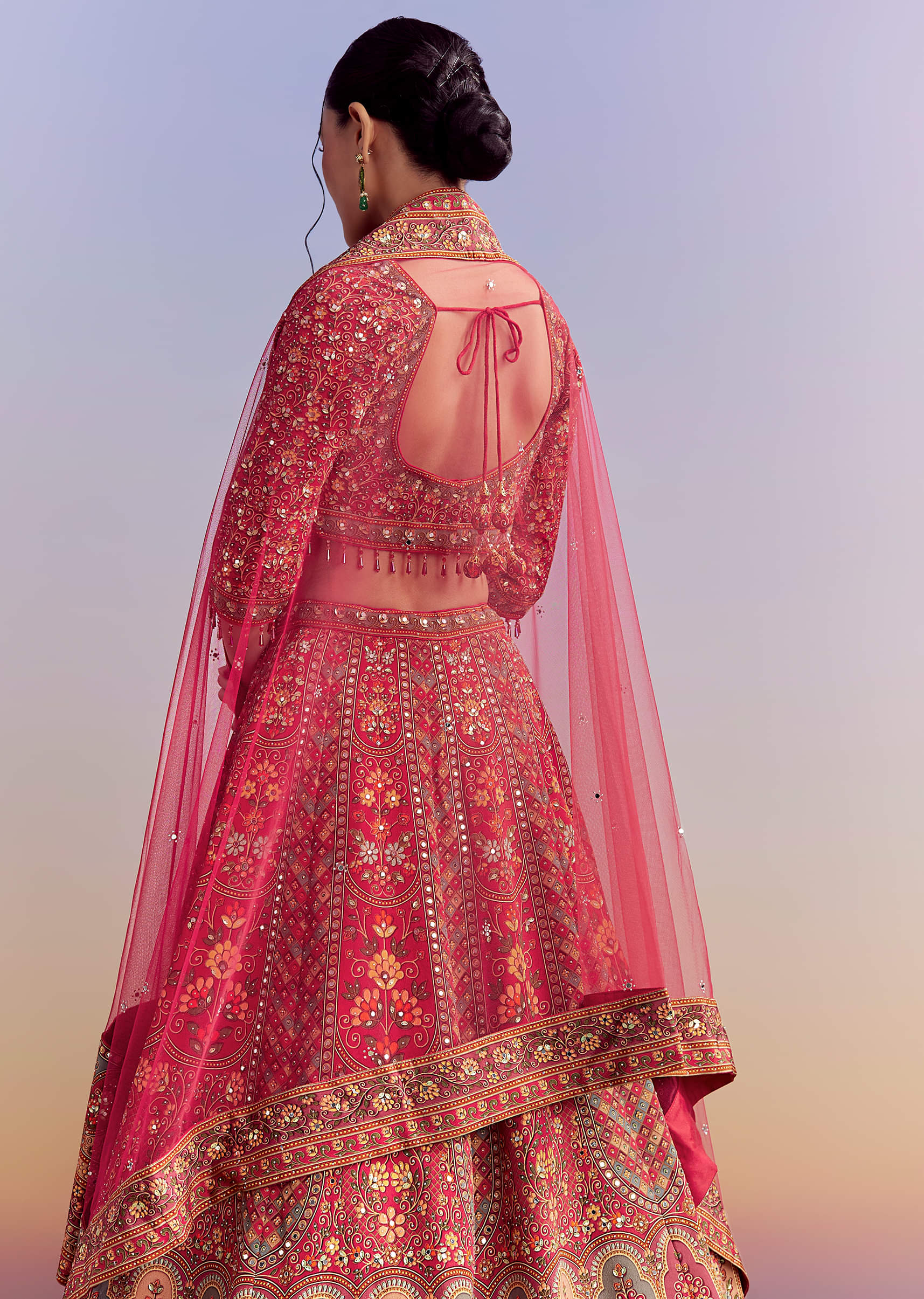 Crimson Red Crepe Printed Bridesmaid Lehenga With Embroidery - Image 6